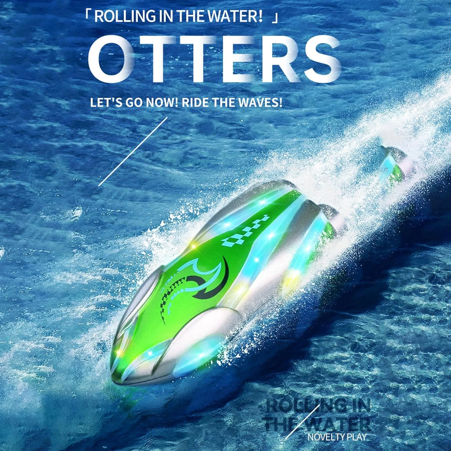 قایق کنترلی Labymos برای کودکان، قایق بدلکاری کنترلی پرسرعت 2.4 گیگاهرتز برای استخر ساحلی، اسباب بازی قایق ضد آب با چراغ LED (سبز)