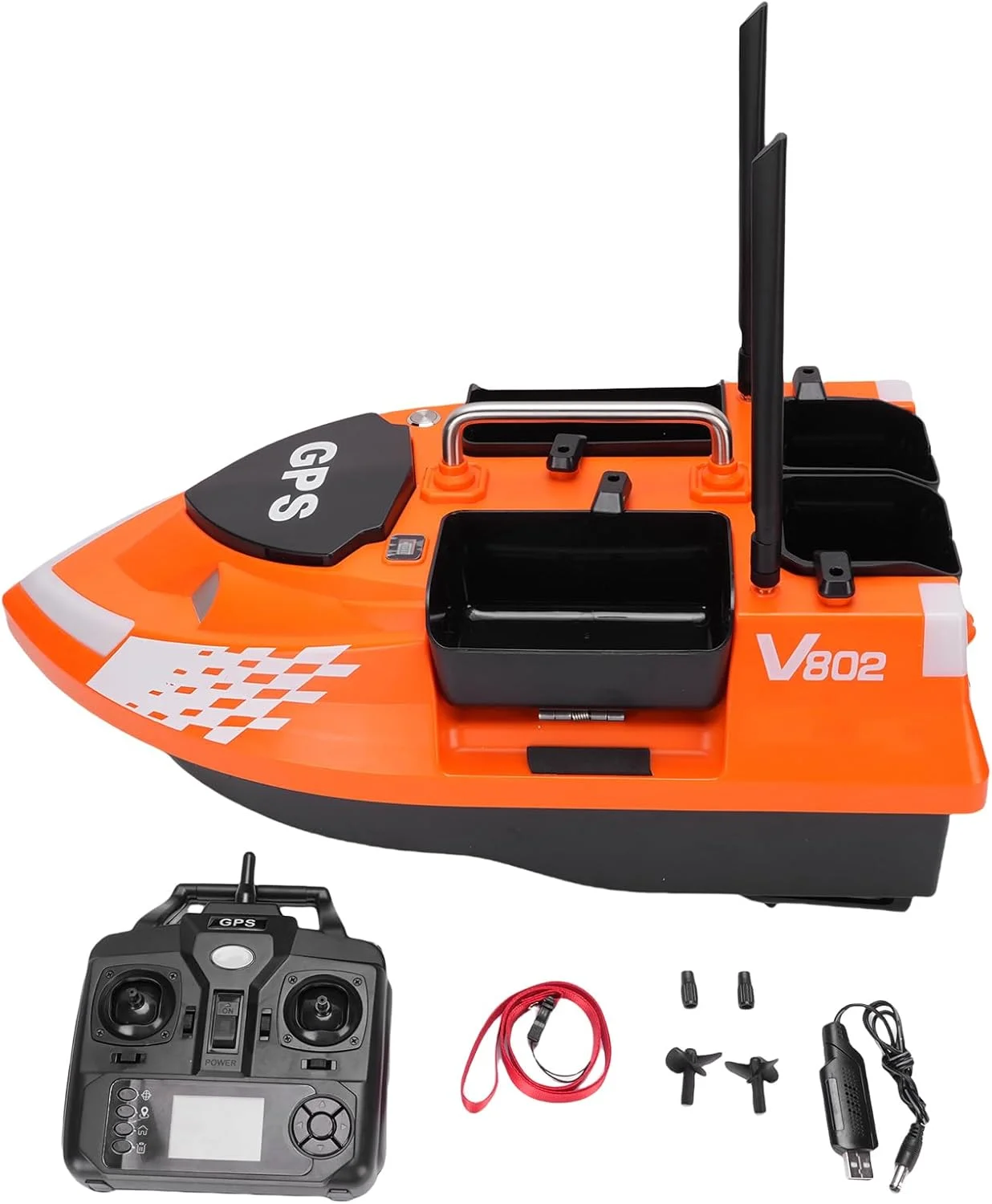 قایق طعمه ماهیگیری رادیو کنترلی Keenso، قایق طعمه ماهیگیری رادیو کنترلی با 4 محفظه طعمه، حالت های بازگشت هوشمند، انتقال فاصله در زمان واقعی، باتری 5200 میلی آمپر، برد 500 متر (نارنجی)