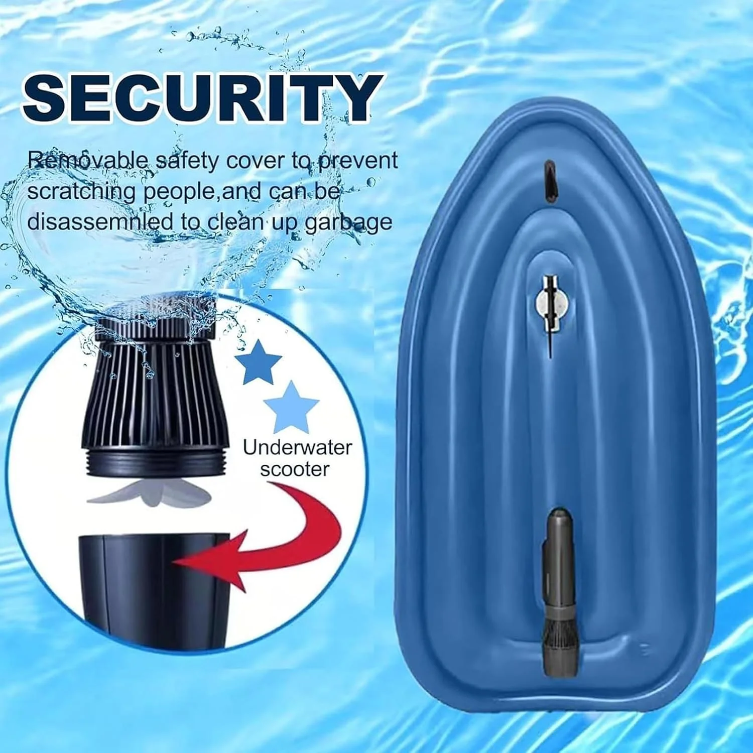 قایق جت بادی 500 واتی با اسکوتر جداشدنی، جت اسکی بادی با باتری 16000 میلی آمپر ساعتی، سرعت قابل تنظیم 3-7 کیلومتر در ساعت، زمان کارکرد طولانی 130 دقیقه، ظرفیت بالای 220 کیلوگرم، تجهیزات غواصی/شنا 700 واتی