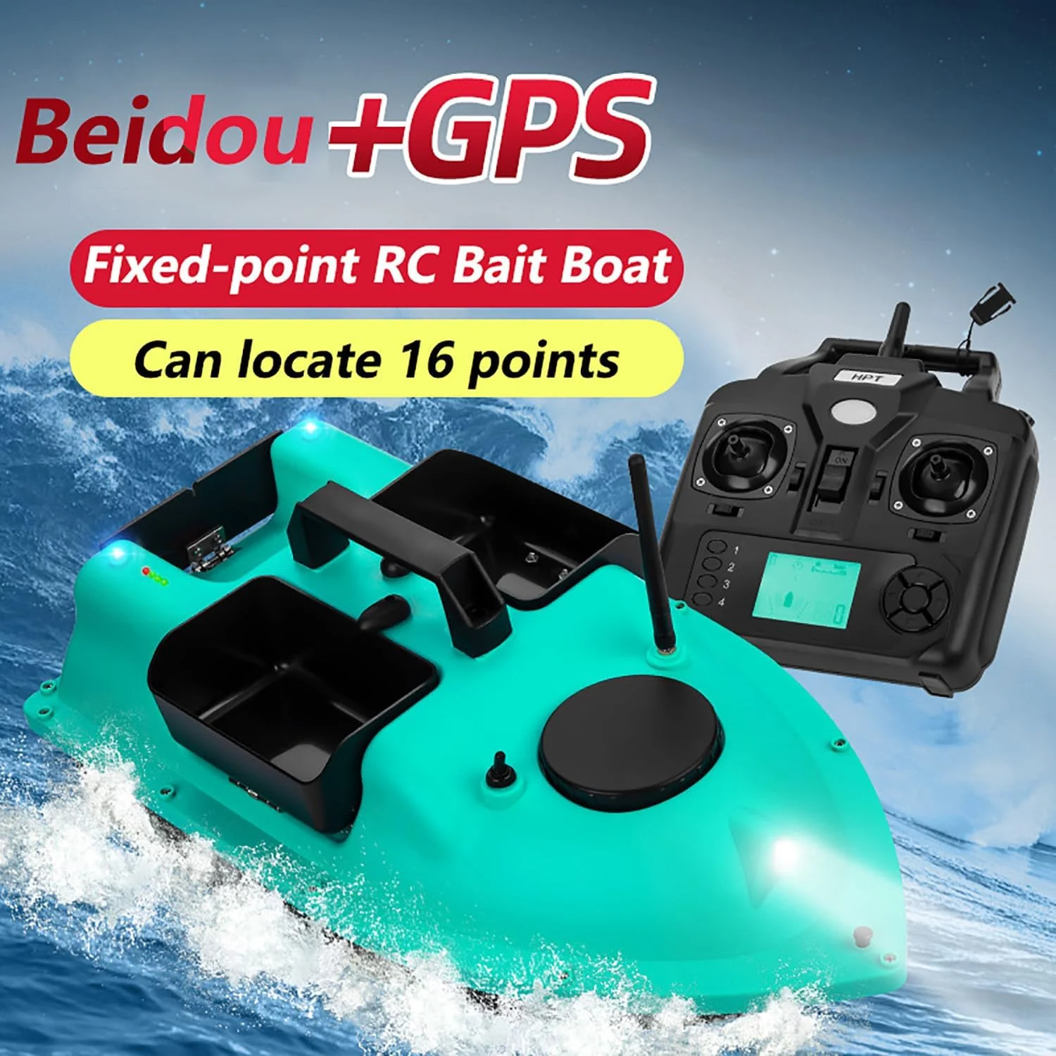 قایق ماهیگیری طعمه هوشمند RC با 2 باتری 12000 میلی آمپر ساعت/چراغ های ماهیگیری شبانه، 3 مخزن طعمه مستقل، بازگشت خودکار GPS، ابزار ماهیگیری از راه دور 500 متری، ظرفیت بارگیری 2 کیلوگرم