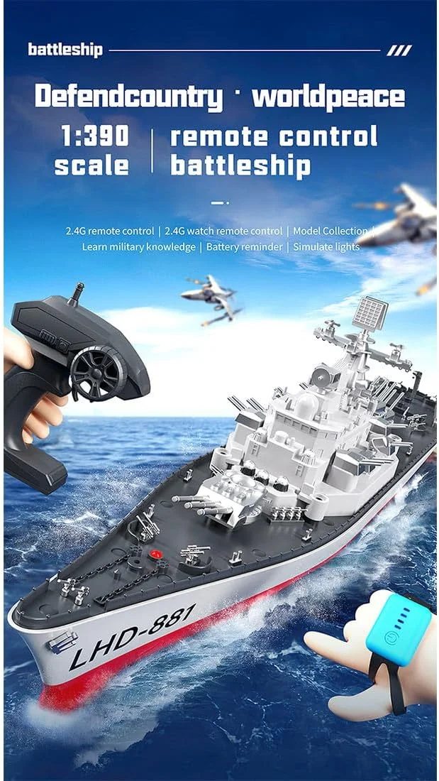 مدل کشتی جنگی دو موتوره LHD-881 RC با نور برای بزرگسالان، کیت مدل کشتی جنگی الکتریکی RC 1/390، هدیه برای کلکسیونرهای مدل قایق (نسخه RTR)