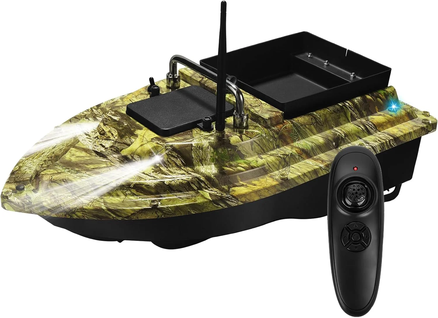 قایق طعمه پاشی برای ماهیگیری کپور با ظرفیت حمل 2 کیلوگرم، کروز کنترل، چراغ های شب، هشدار کم بودن باتری - ایده آل برای تحویل دقیق طعمه (سبز لجنی)