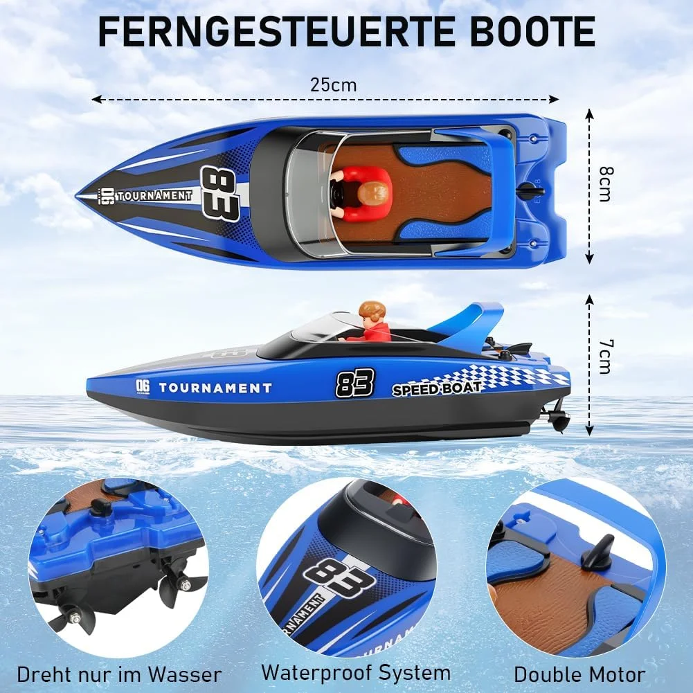 قایق کنترلی هاتوت با چراغ ال ای دی، قایق تندرو با سرعت 15+ کیلومتر در ساعت، قایق های مسابقه ای 2.4 گیگاهرتز، قایق تندرو با عروسک، قایق سرعت قابل تنظیم با باتری 1200 میلی آمپر ساعتی برای کودکان و بزرگسالان (آبی)