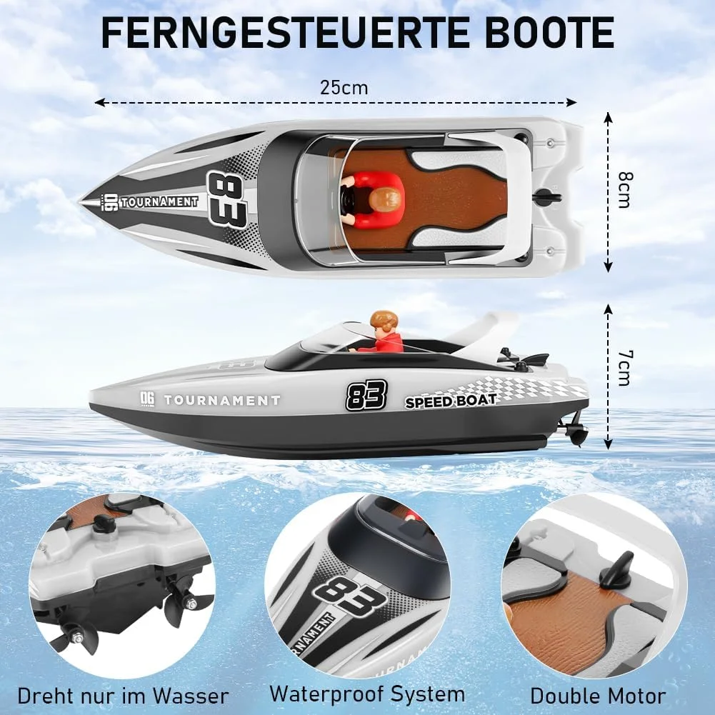 قایق کنترلی هاتوت با چراغ LED، قایق تندرو با سرعت 15+ کیلومتر در ساعت، قایق های مسابقه ای 2.4 گیگاهرتز، قایق تندرو با عروسک، قایق سرعت قابل تنظیم با باتری 1200 میلی آمپر ساعتی برای کودکان و بزرگسالان (سفید)