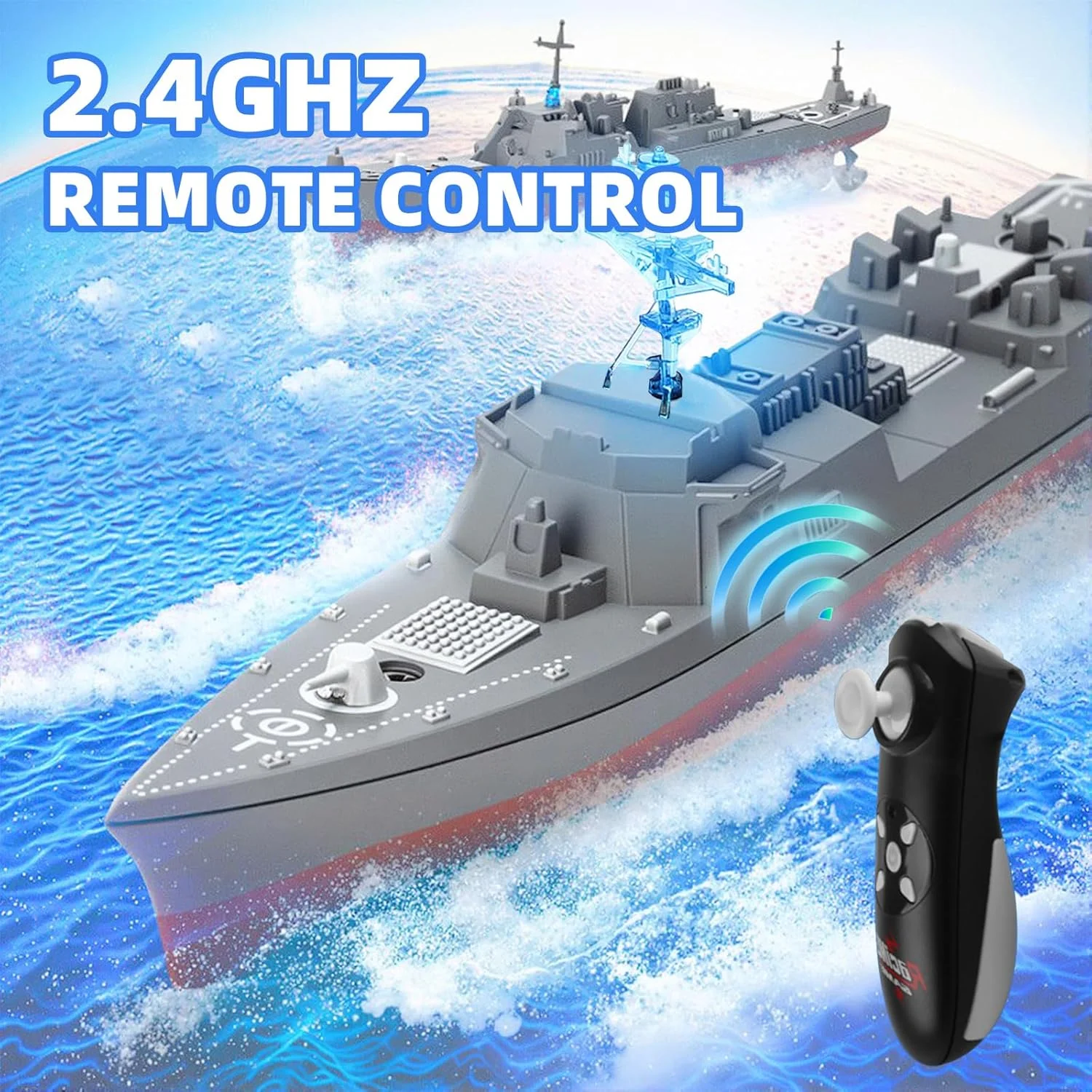 کشتی جنگی کنترلی 2.4 گیگاهرتز، اسباب بازی آبی کنترلی کشتی جنگی کوچک، مدل ناوشکن، هدیه بزرگ کودکان