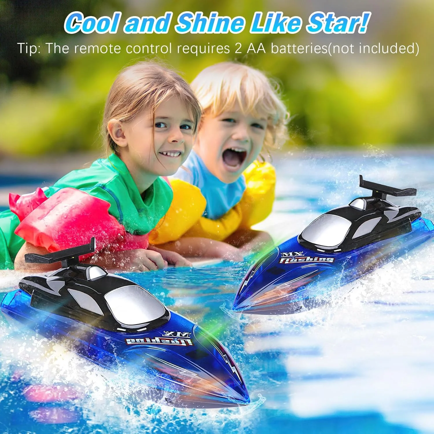قایق کنترلی با چراغ های LED، 2.4 گیگاهرتز، سرعت بالا، مناسب برای استخر و دریاچه، دارای 2 باتری قابل شارژ، هدیه ای مناسب برای پسران