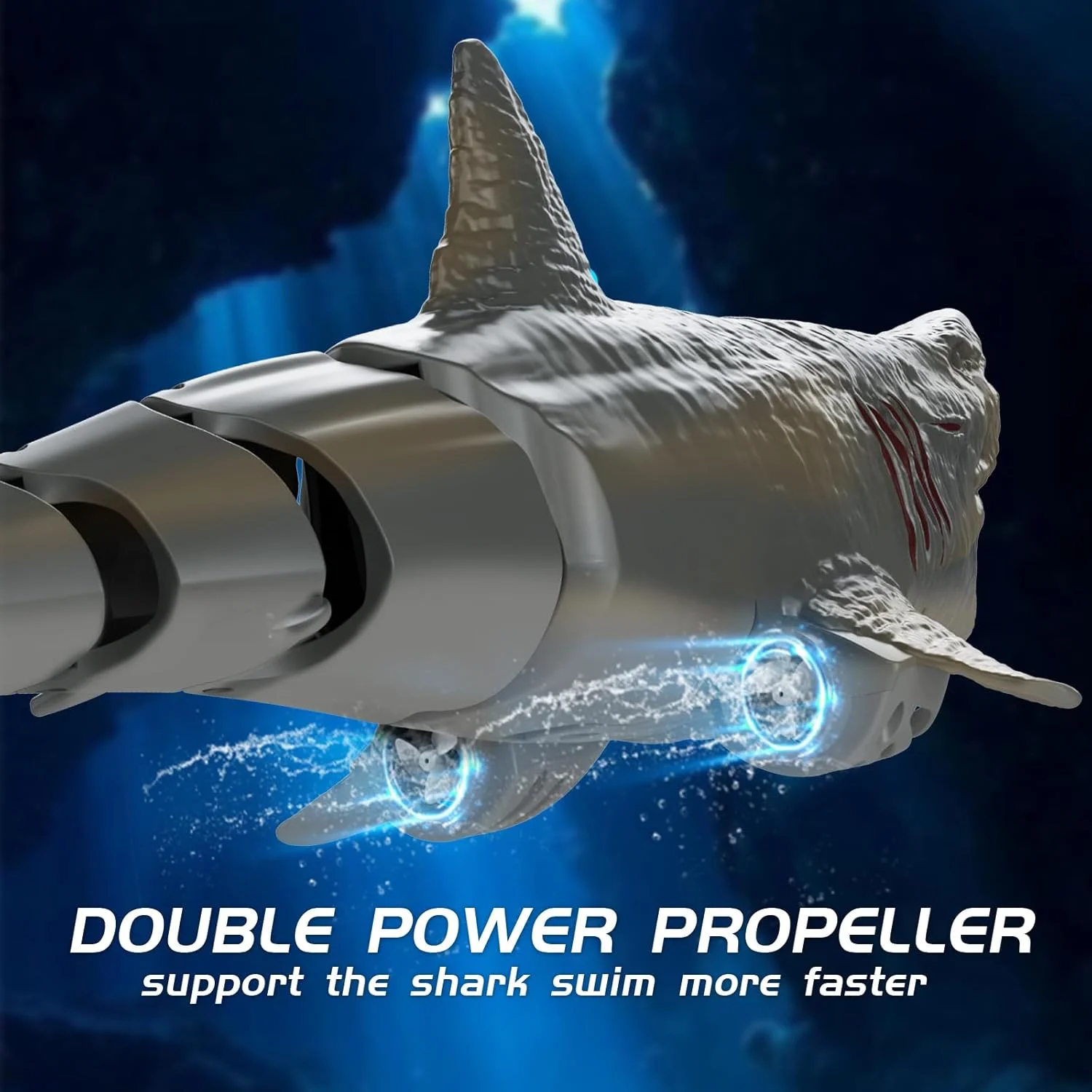 اسباب بازی کوسه کنترلی از راه دور برای استخر، اسباب بازی های تابستانی برای کودکان، مگالودون شناور واقعی شارژی با نور، هدیه 2.4 گیگاهرتزی برای کودکان 6 سال به بالا، پسران، دختران و بزرگسالان