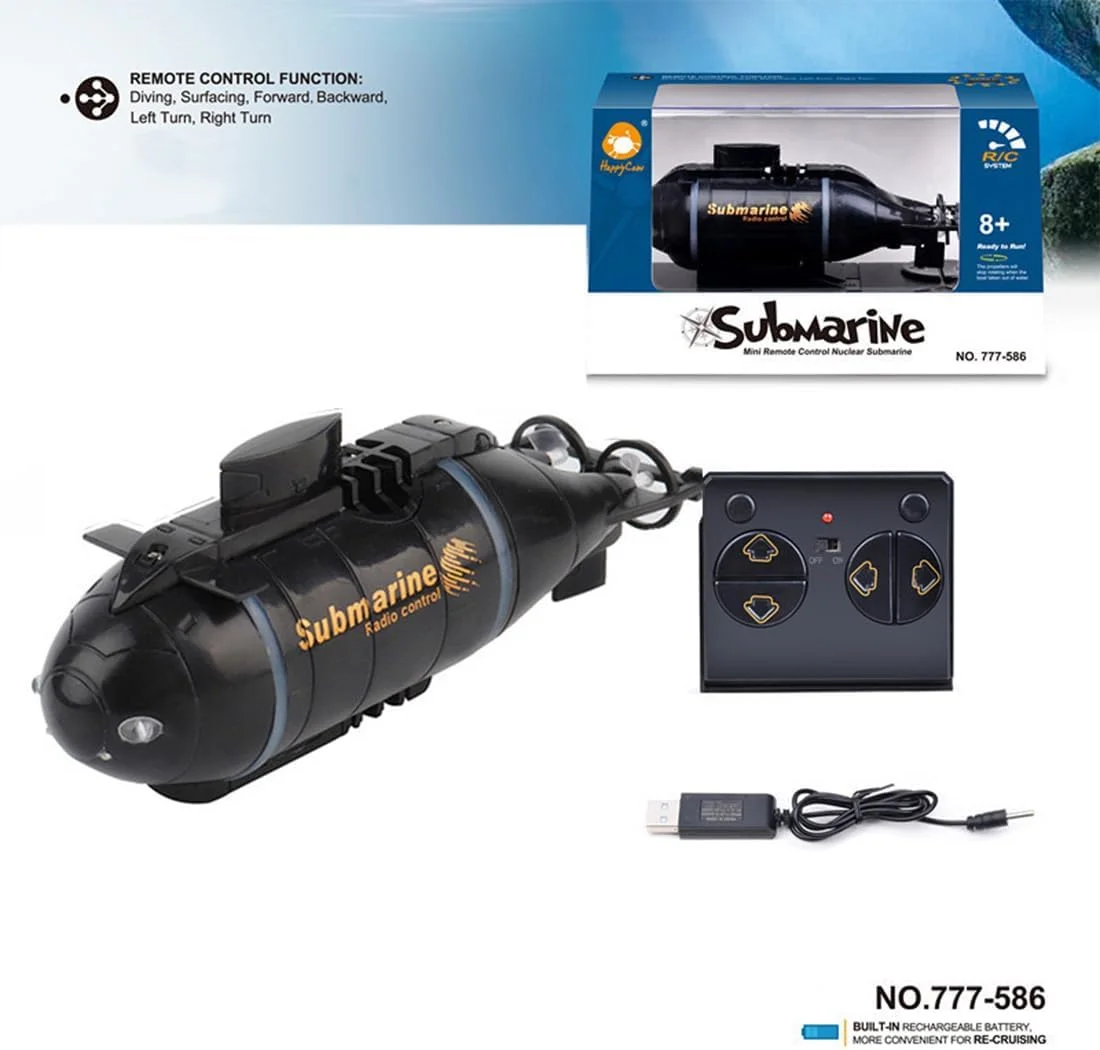 قایق زیردریایی مینیاتوری کنترلی FunXylophy، قایق ضد آب 6 کاناله 2.4G RC برای غواصی در استخرها، وان حمام، پارک های آبی، هدیه تابستانی (مشکی)