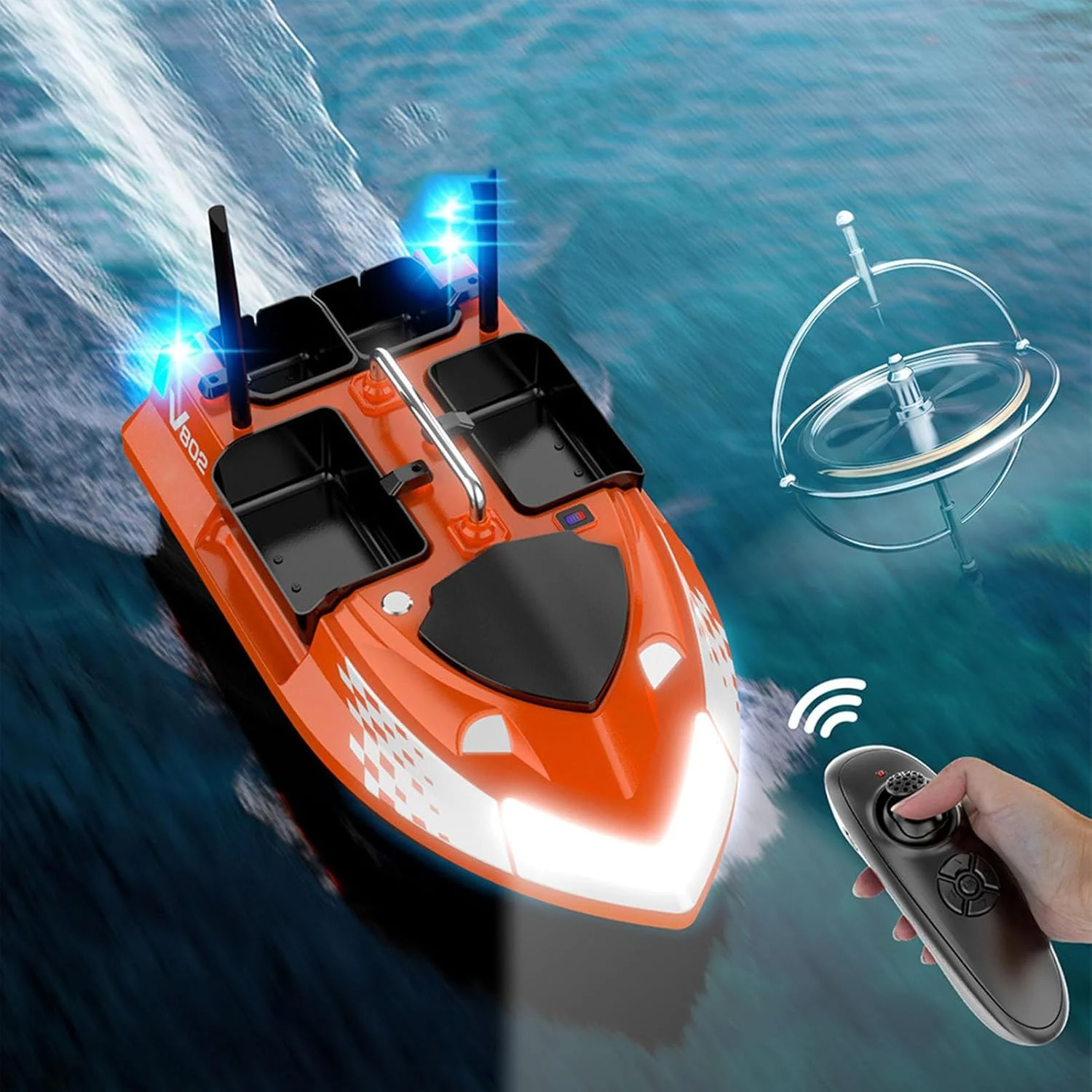 قایق طعمه پاش کنترل از راه دور، قایق طعمه پاش با ظرفیت 3 کیلوگرم و برد 500 متر مناسب برای حوضچه ها و دریا (نارنجی)