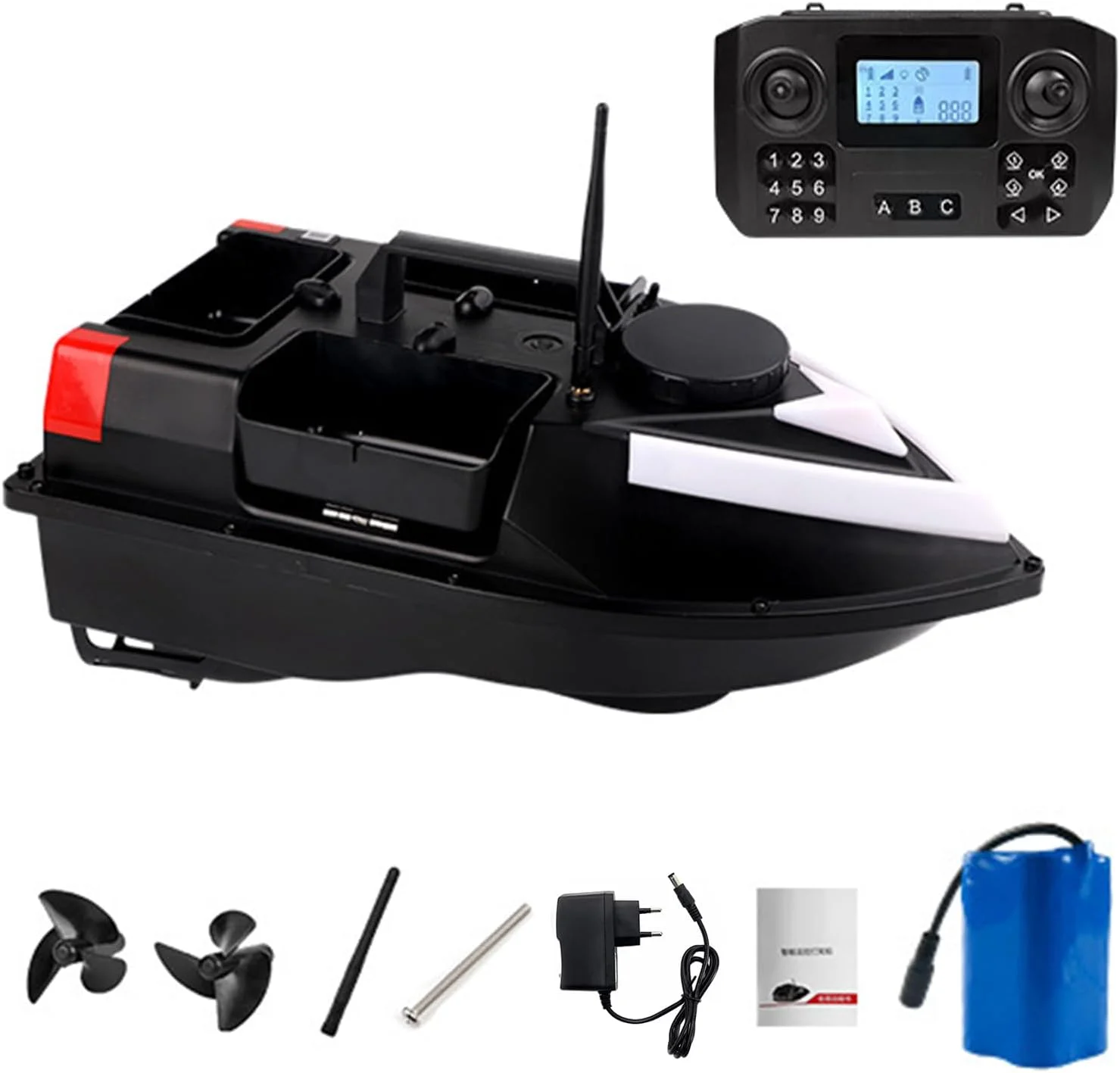 قایق طعمه پاش ماهیگیری RC با کنترل از راه دور 500 متری، بازگشت خودکار، موتورهای ضد آب و قابلیت لانه سازی