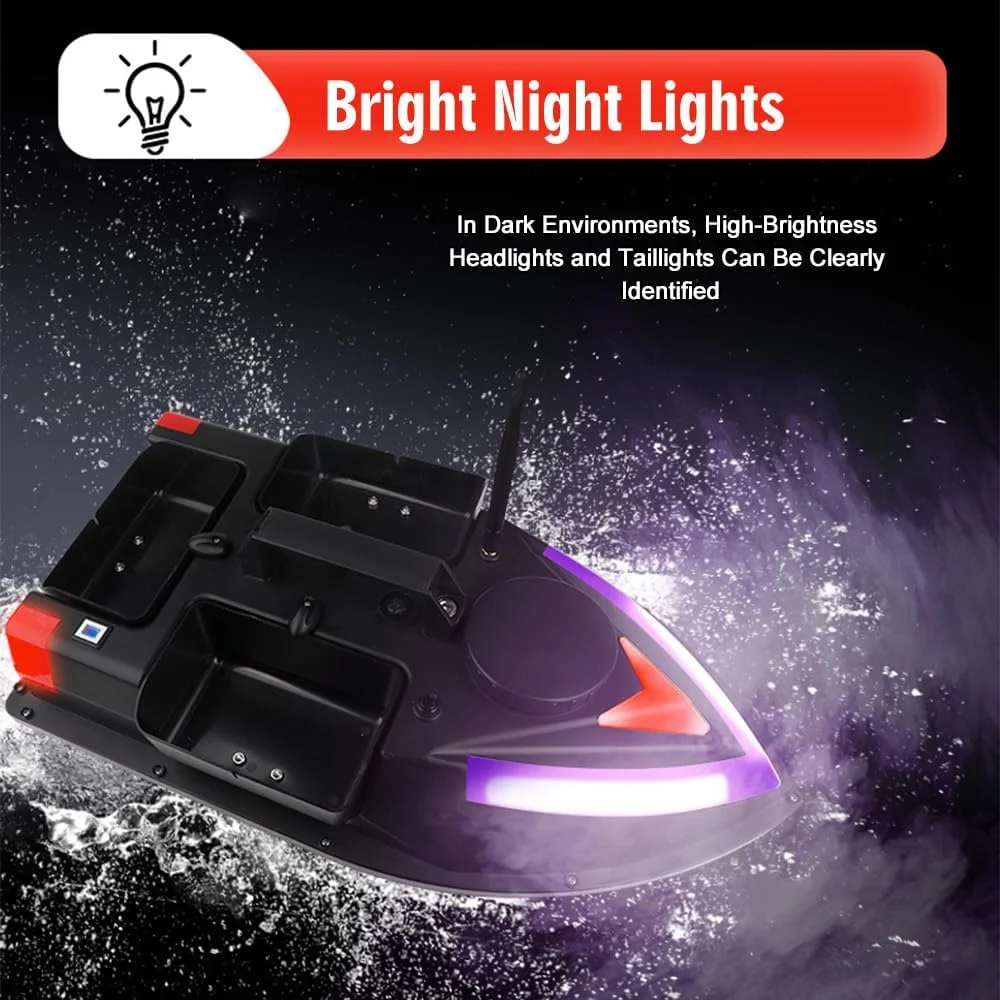 قایق طعمه پاش ماهیگیری RC با کنترل از راه دور 500 متری، بازگشت خودکار، موتورهای ضد آب و قابلیت لانه سازی