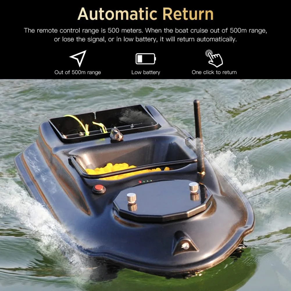 قایق طعمه پاشی ماهیگیری RC، قایق طعمه پاشی RC با برد 500 متر، ظرفیت بارگیری 3 کیلوگرم، موتور بی صدا، صفحه نمایش LCD، موقعیت یابی G-P-S، بازگشت خودکار، 6 ساعت مداومت کاری، مناسب برای ماهیگیری در دریاچه در فضای باز Zeenyi