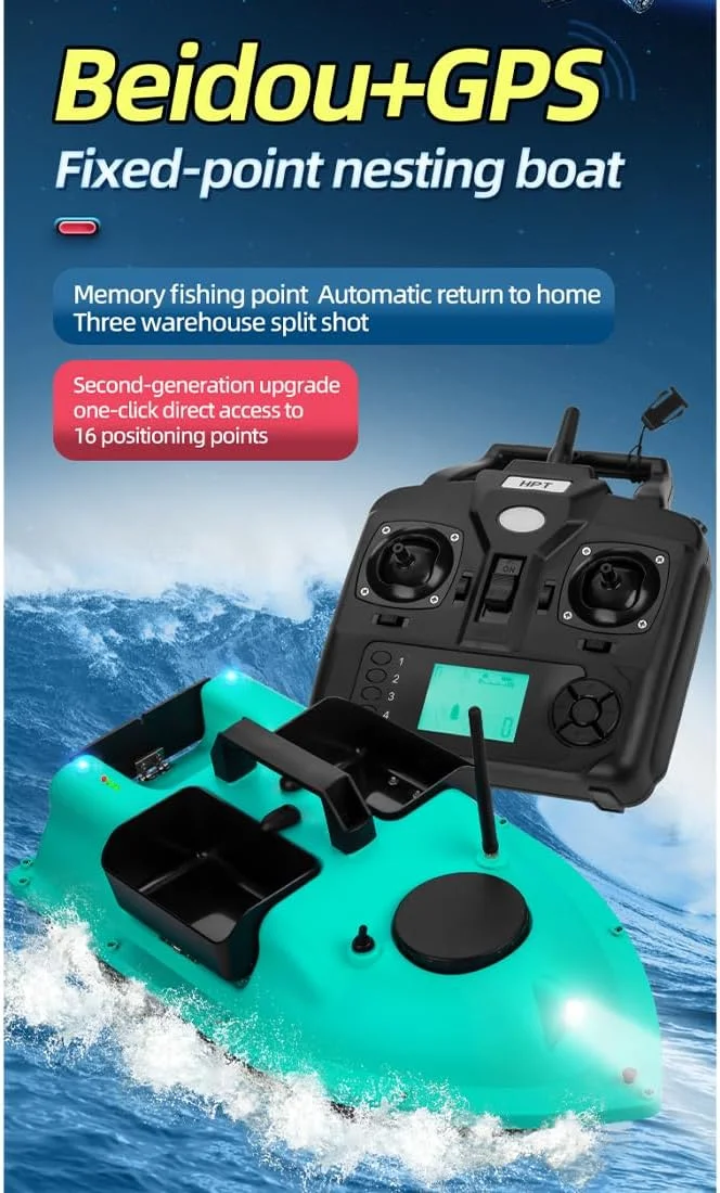 قایق طعمه پاش آرسی، قایق طعمه پاش ماهیگیری V18 GPS با کنترل از راه دور 500 متری با بازگشت تک کلیدی و ضد باد مناسب برای تحویل طعمه