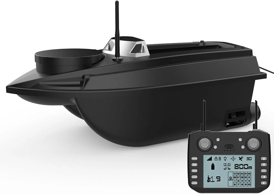 قایق طعمه پاش آرسی V030 12V 2.4G با سرعت بالا و GPS، کنترل از راه دور 800 متری با 40 نقطه نشانه و ظرفیت 3 کیلوگرم، دارای دو مخزن، ایده آل برای تحویل طعمه ماهیگیری کپور (نسخه پایه)