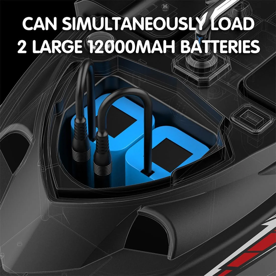 قایق طعمه آرسی V802 با کارایی بالا، دارای GPS، دو آنتن، 4 محفظه و ظرفیت بزرگ 3 کیلوگرمی، ایده آل برای تحویل طعمه و ماهیگیری کپور (مدل اروپایی / مشکی)