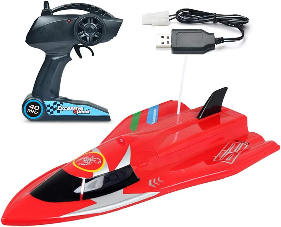 قایق کنترلی، قایق کنترل از راه دور برای بزرگسالان و کودکان، 4 کانال 2.4 گیگاهرتز، مسابقه ای پر سرعت، اسباب بازی های قایق الکتریکی شارژی سریع در فضای باز (قرمز)