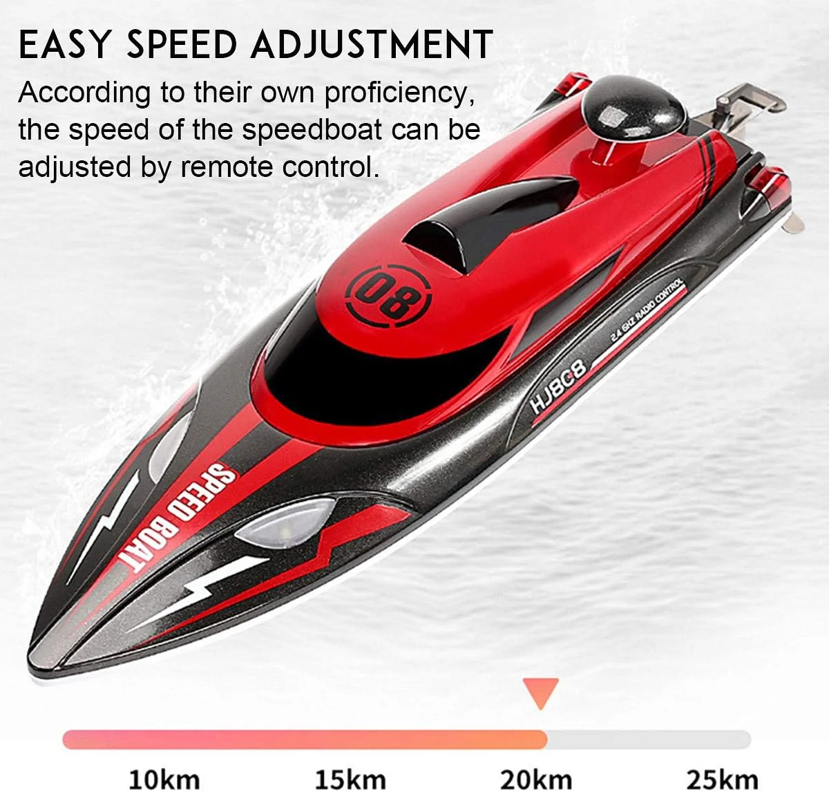 قایق کنترلی پرسرعت 2.4 گیگاهرتزی مدل HJ808 با سرعت 29 کیلومتر بر ساعت، مناسب برای کودکان و بزرگسالان، قابل استفاده در دریاچه ها و استخرها، دارای دو باتری و دو کابل شارژ (قرمز)