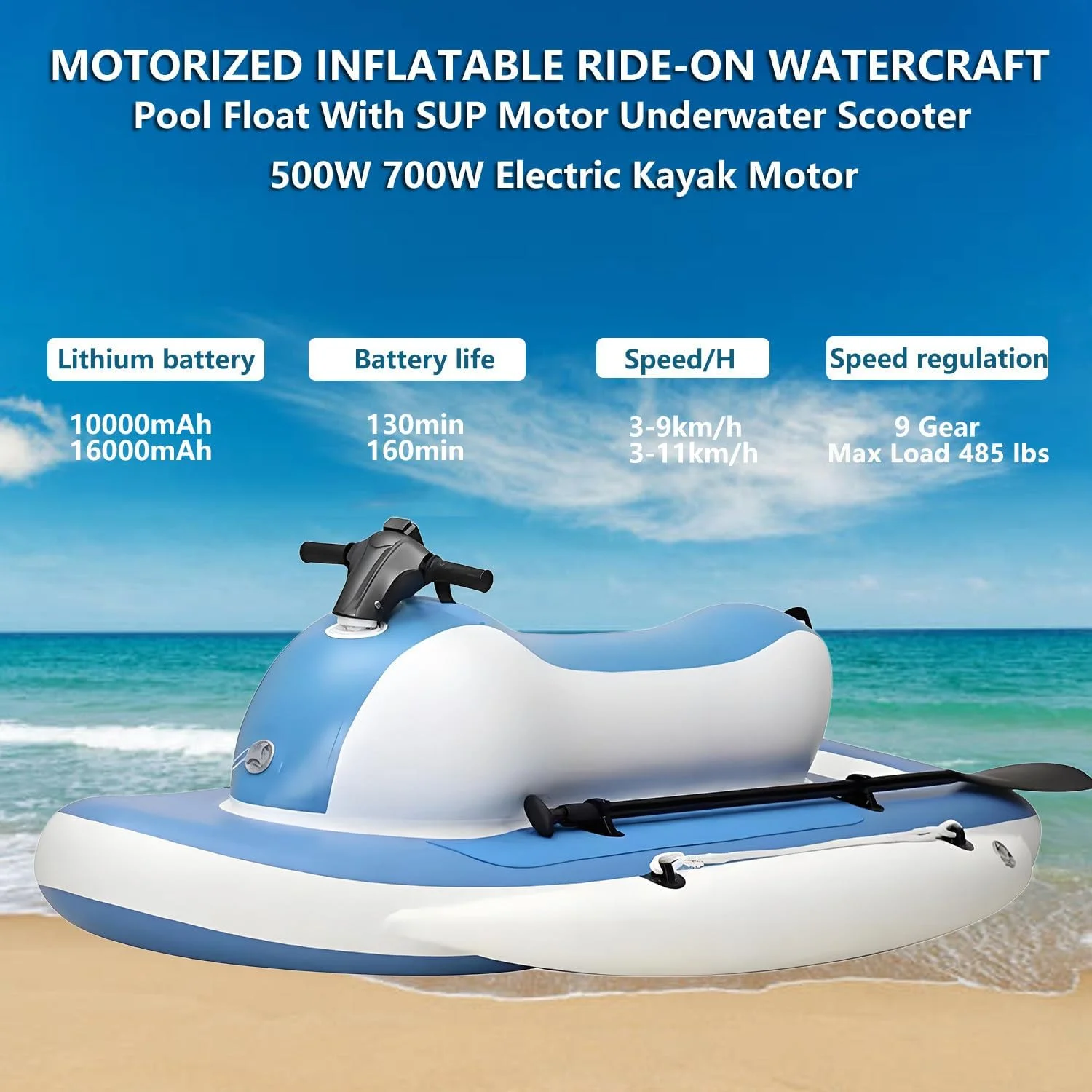 قایق جت اسکی موج سواری برقی با پروانه زیرآبی 500 وات/700 وات، به همراه دسته غواصی/کیف نگهداری تراستر، تنظیم 9 سرعته، حداکثر ظرفیت بار 220 کیلوگرم، برای غواصی در دریا و ورزش های آبی 700WPRO16A