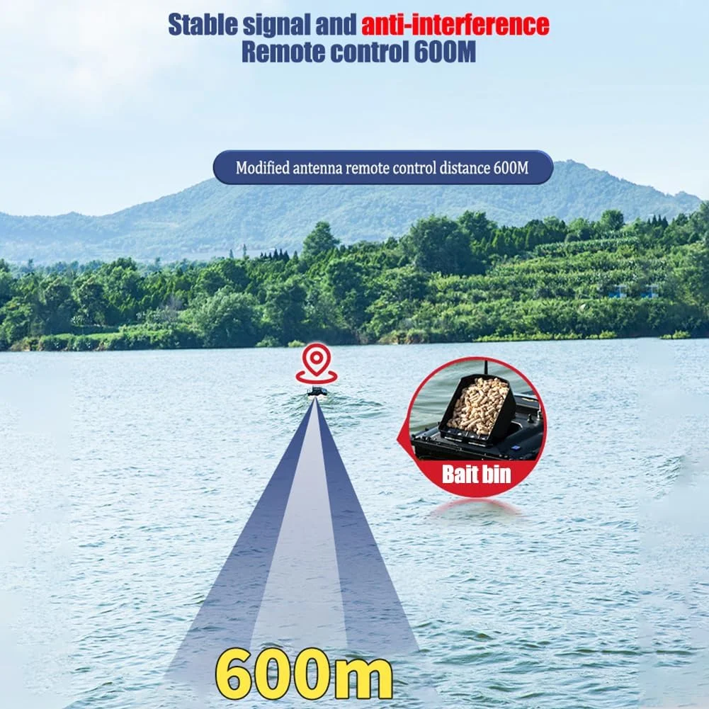 قایق طعمه ماهیگیری کنترل از راه دور، قایق غذا دهی ماهی با برد 900 متر، ظرفیت 2 کیلوگرم، موقعیت یابی هوشمند بی سیم، عمر باتری 10-16 ساعت، بازگشت با یک کلیک و کنترل کروز