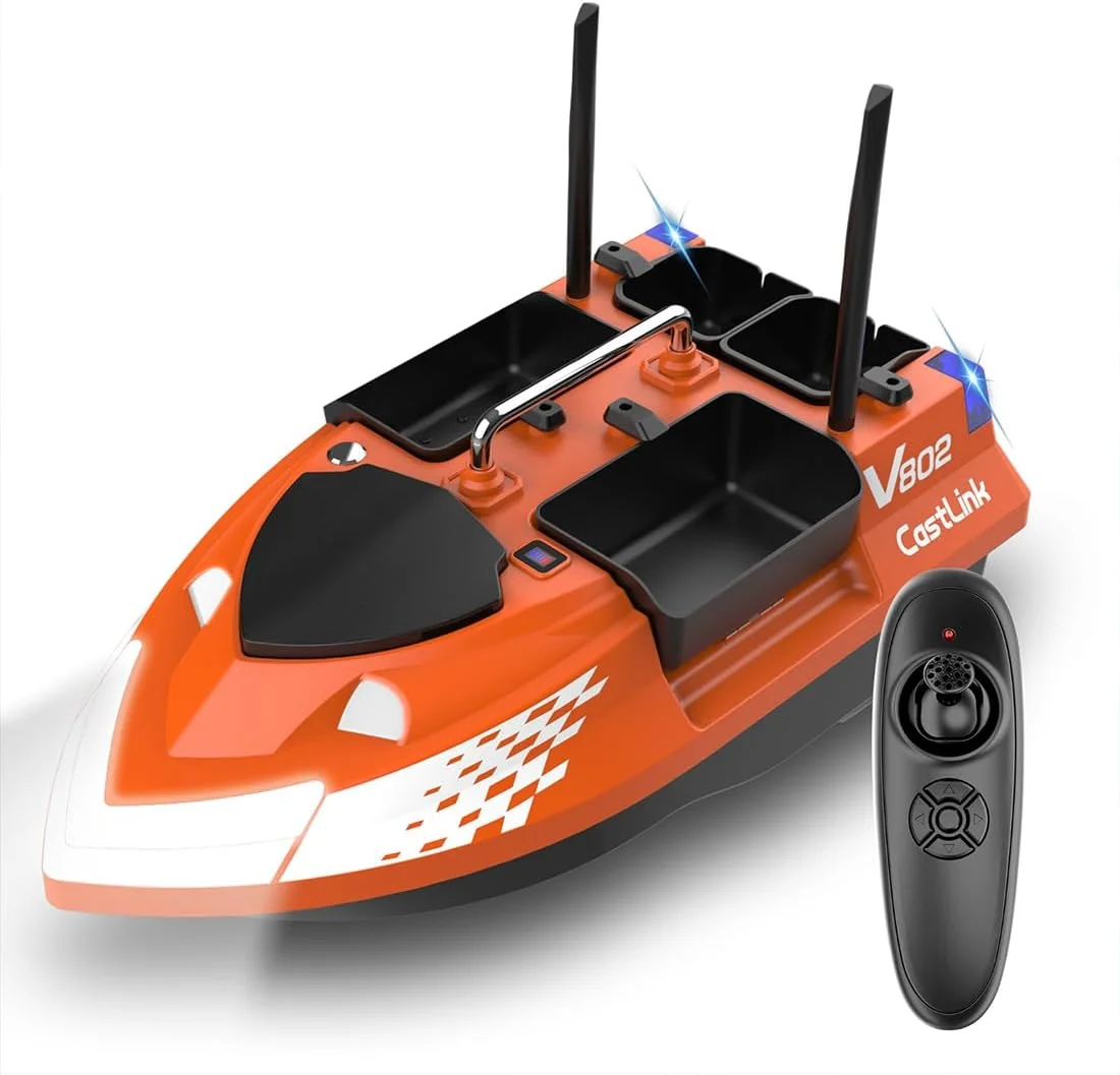 قایق طعمه پاش آرسی جی پی اس دار برای ماهیگیری، 4 محفظه برد 500 متری، کروز هوشمند و بازگشت خودکار، ظرفیت بارگیری 3 کیلوگرمی، باتری 5200 میلی آمپر ساعتی، 2 ساعت استفاده برای پخش طعمه در مسافت های طولانی