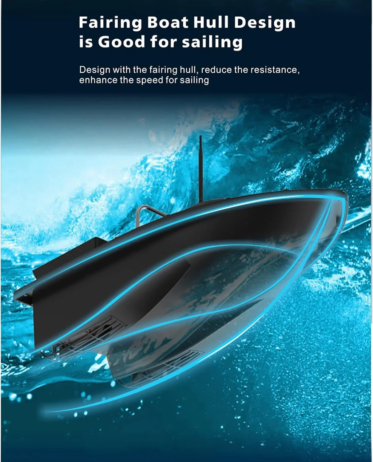 قایق طعمه پاش ماهیگیری اتوماتیک با کنترل از راه دور، دارای چراغ، ظرفیت 5200mAh، برد 500 متر و کروز کنترل، دو مخزن، دو موتور