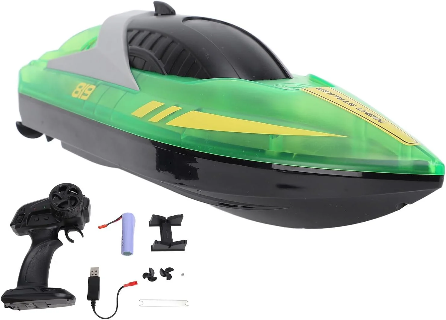 قایق کنترلی با چراغ LED، قایق کنترلی پرسرعت با موتور دوگانه ضدآب شارژ USB، اسباب بازی قایق های مسابقه ای کنترلی برای کودکان پسر و دختر