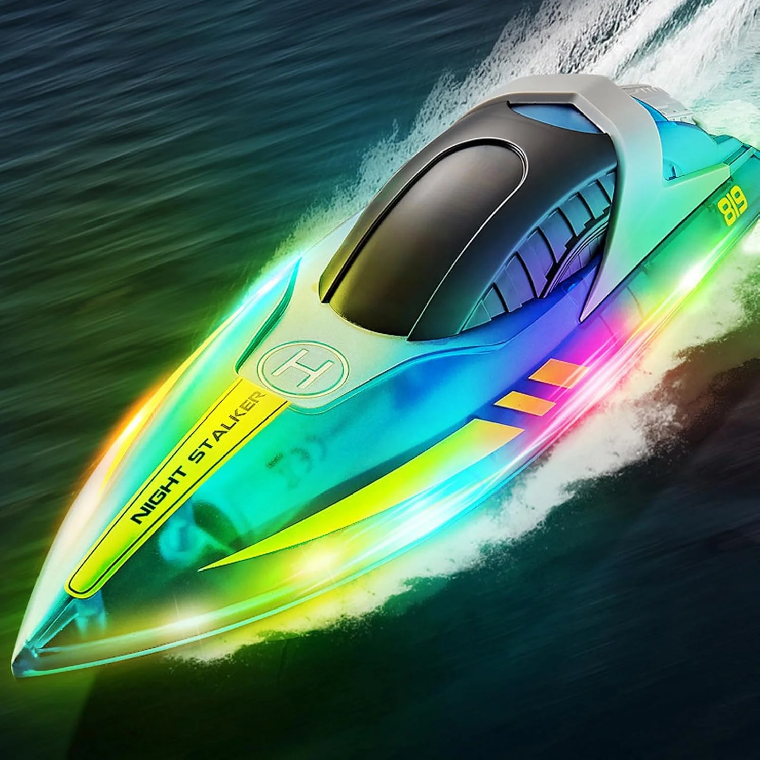 قایق کنترلی با چراغ LED، قایق کنترلی پرسرعت با موتور دوگانه ضدآب شارژ USB، اسباب بازی قایق های مسابقه ای کنترلی برای کودکان پسر و دختر