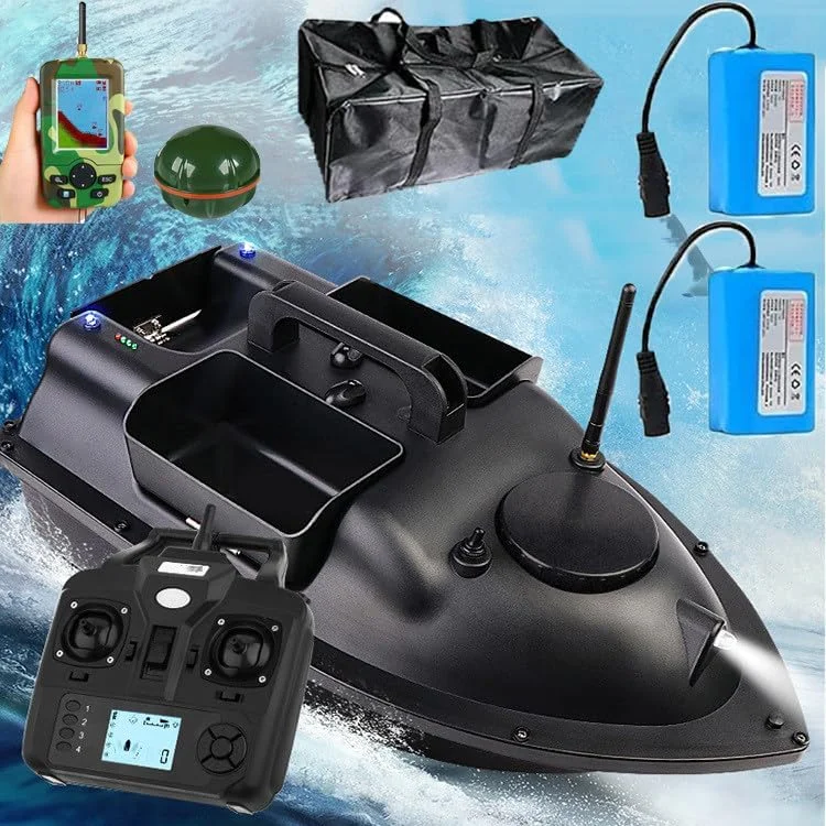 قایق طعمه پاش GPS مدل W2 با باتری 5200 میلی آمپر ساعت، ماهی یاب و کیف قایق، علامت گذاری 16 مکان ماهیگیری، کنترل از راه دور بی سیم 500 متری، A