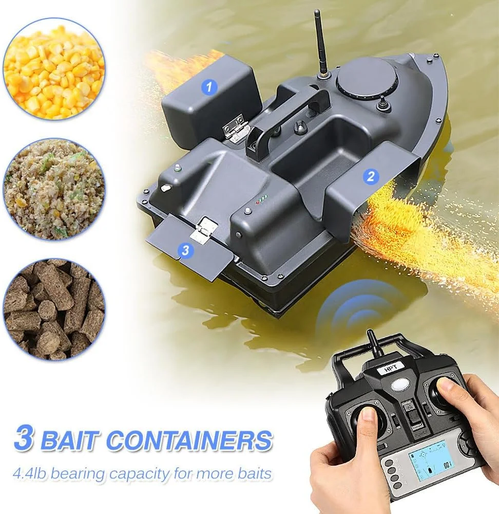 قایق طعمه پاش GPS مدل W2 با باتری 5200 میلی آمپر ساعت، ماهی یاب و کیف قایق، علامت گذاری 16 مکان ماهیگیری، کنترل از راه دور بی سیم 500 متری، A