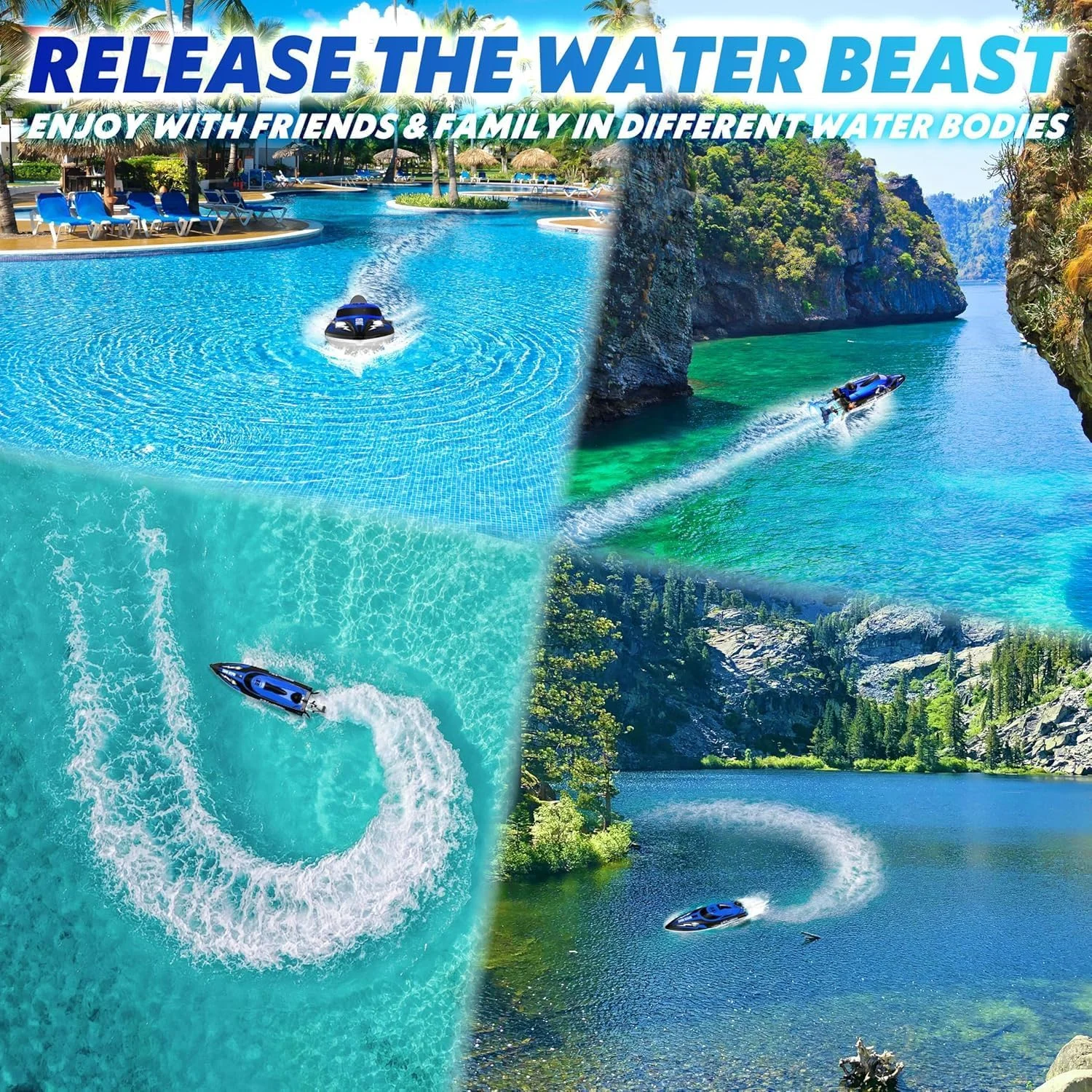 قایق کنترلی آزون با سرعت 2.4 گیگاهرتز - قایق مسابقه ای سریع آرسی با سرعت 35+ کیلومتر در ساعت برای کودکان و بزرگسالان، قایق جت الکتریکی ضد آب برای استخرها، دریاچه ها و رودخانه ها، باتری قابل شارژ، هدیه ایده آل