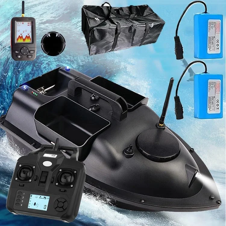 قایق طعمه پاش GPS مدل W2 با باتری 5200 میلی آمپر ساعت، ماهی یاب و کیف قایق، علامت گذاری 16 مکان ماهیگیری، کنترل از راه دور بی سیم 500 متری، C