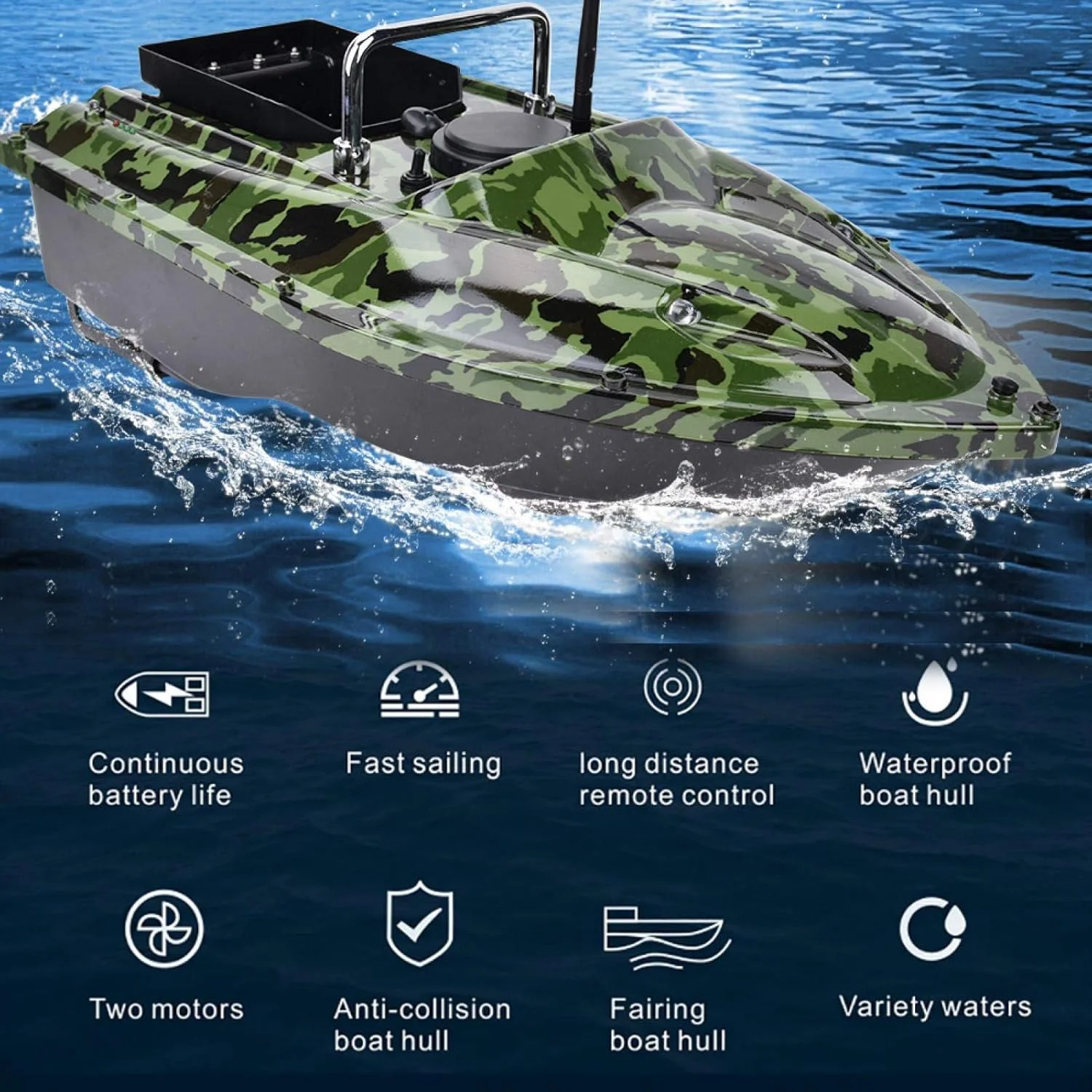 قایق طعمه ماهی یاب 110-240 ولت ABS + فولاد ضد زنگ، قایق طعمه ماهی RC، برای ماهیگیری وحشی، ماهیگیری دریایی، استخر، دریاچه #3