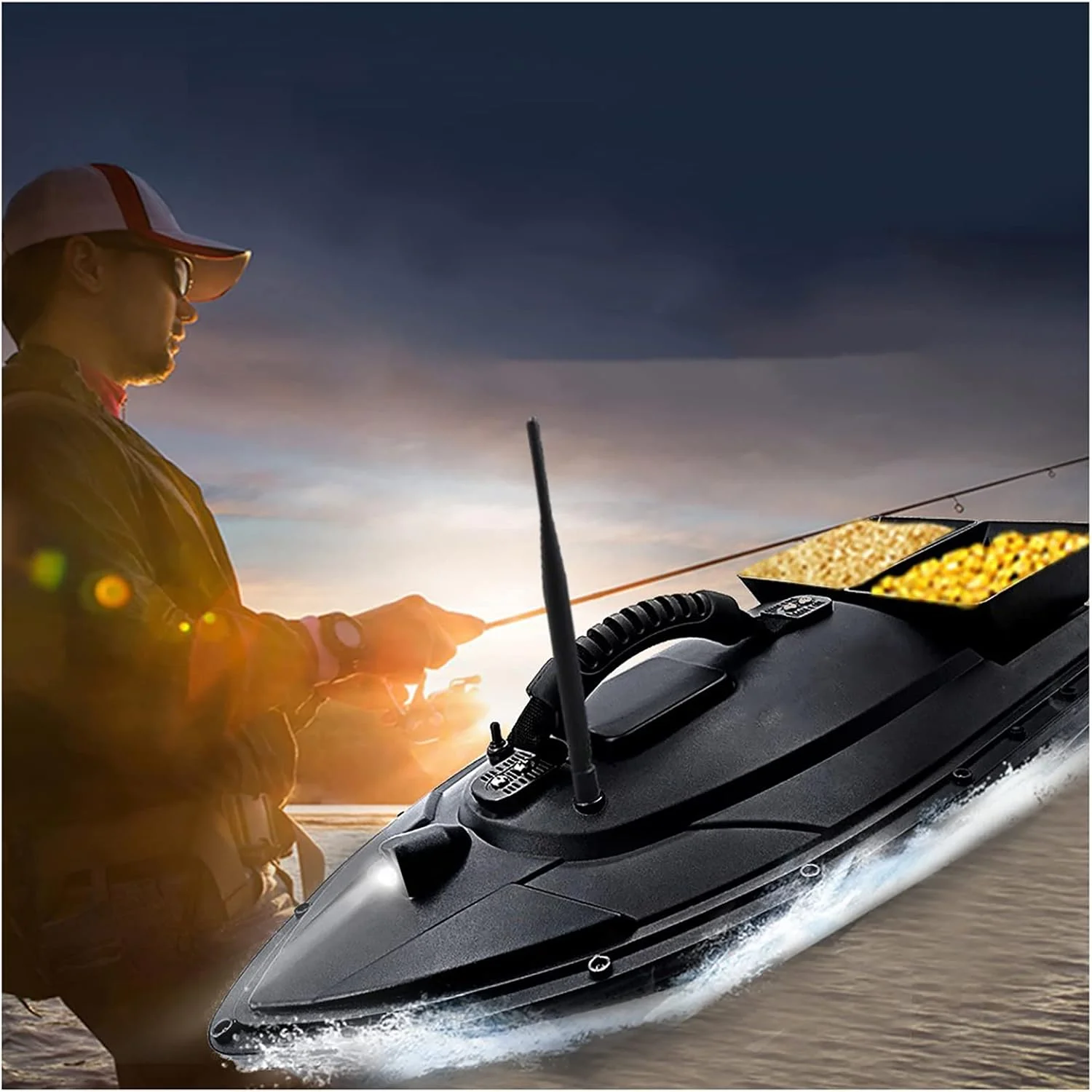 قایق طعمه ماهیگیری کنترل از راه دور 2.4 گیگاهرتزی، قایق طعمه ماهیگیری قابل حمل 500 متری با کنترل از راه دور، با قابلیت خود راست شوندگی، قایق آرسی پرسرعت، قایق آرسی سریع برای استخرها و دریاچه ها