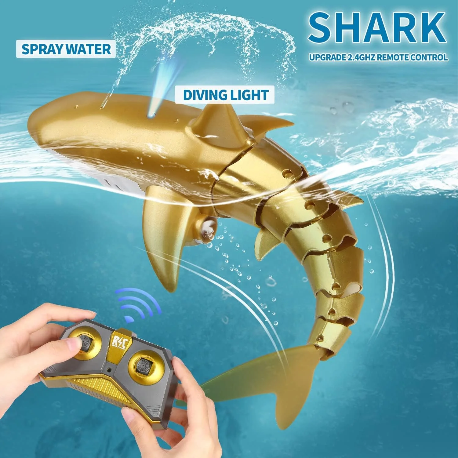 اسباب بازی کوسه کنترلی SYOSI - کوسه آرسی شبیه سازی شده 2.4 گیگاهرتزی با قابلیت پاشش آب و چراغ غواصی برای استخر و حمام، هدیه ای عالی برای پسران و دختران بالای 3 سال (طلایی) اسباب بازی کوسه کنترلی SYOSI - کوسه آرسی شبیه سازی شده 2.4 گیگاهرتزی با قابلیت پاشش آب و چراغ غواصی برای استخر و حمام، هدیه ای عالی برای پسران و دختران بالای 3 سال (طلایی)