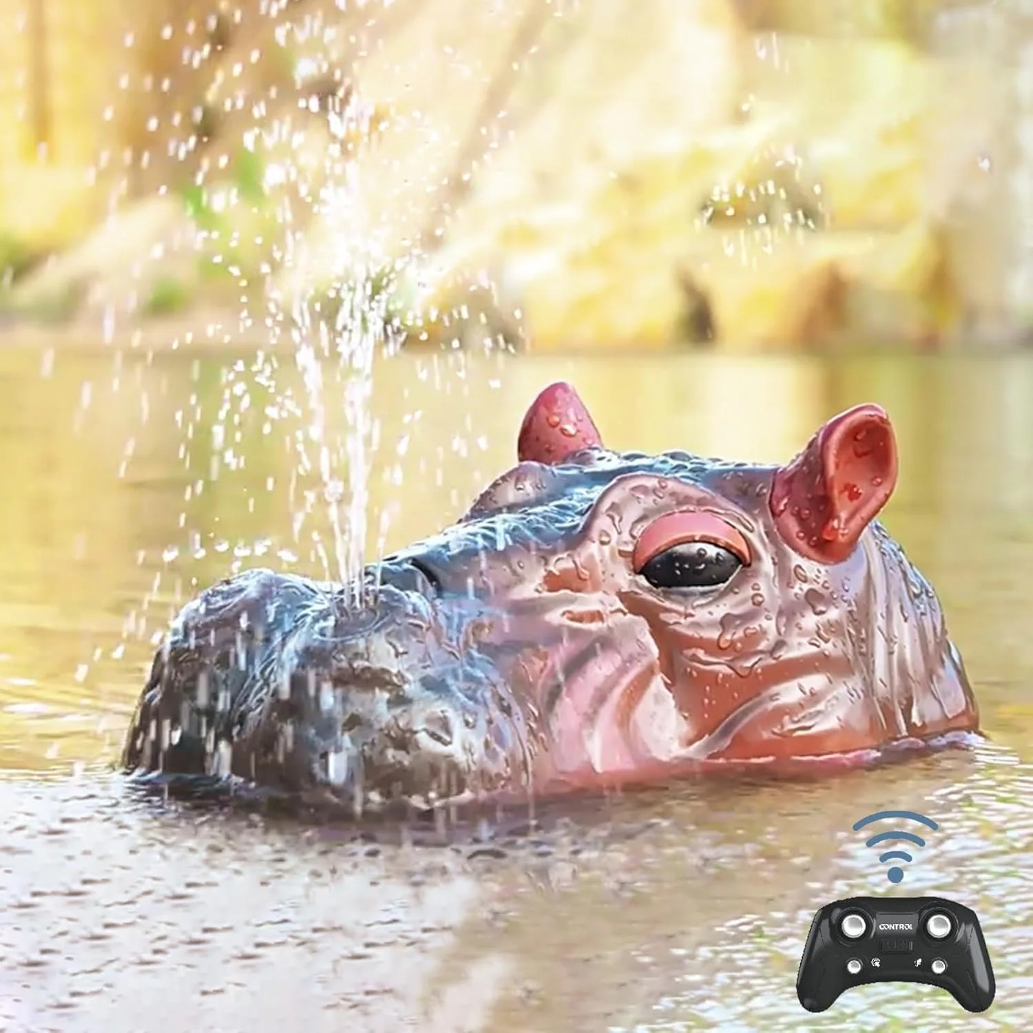 قایق کنترلی از راه دور TERRIFI برای کودکان، قایق کنترلی اسب آبی برای دریاچه، رودخانه و استخر، اسباب بازی شوخی قایق برقی سر اسب آبی شبیه سازی شده 2.4 گیگاهرتزی با آب پاش برای کودکان 4-18 سال (اسب آبی فواره ای)