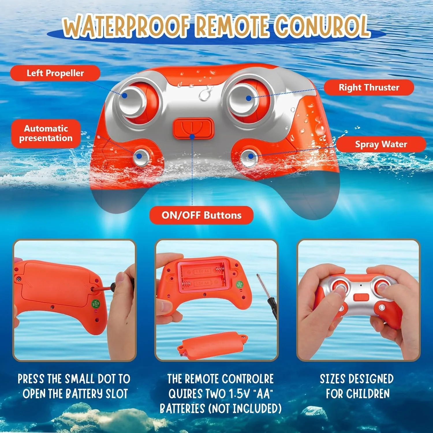 قایق کنترلی از راه دور TERRIFI برای کودکان 6 سال به بالا، قایق مینی RC 2.4 گیگاهرتزی با پمپ آب پاش و چراغ های LED، اسباب بازی های دریاچه و استخر، 2 باتری قابل شارژ (قرمز)