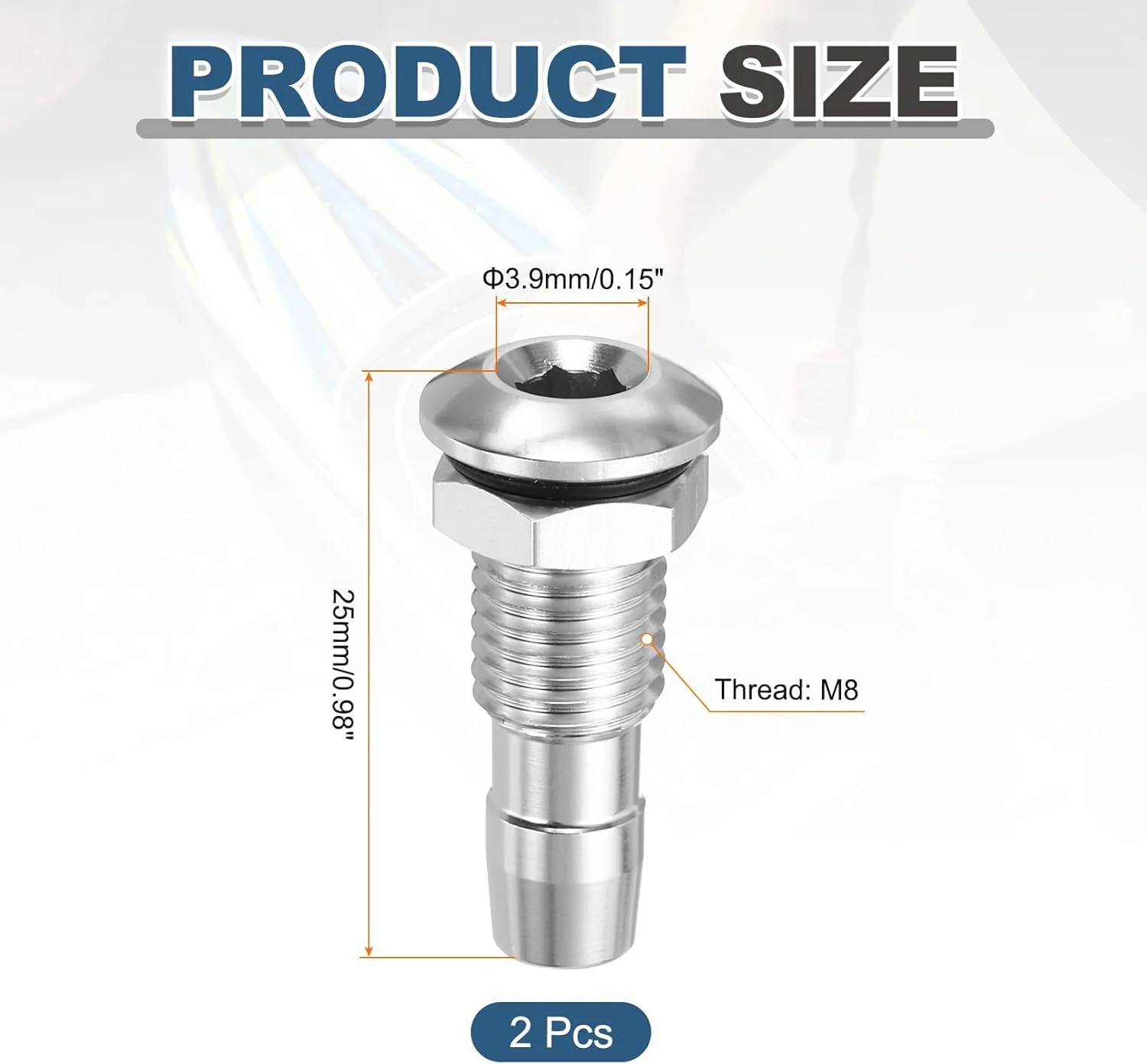 نازل خروجی آب قایق کنترلی، آلیاژ آلومینیوم 25 میلی‌متری M8، لوله خنک‌کننده برای سیستم خنک‌کننده موتور قایق کنترلی، نقره‌ای، 2 عدد