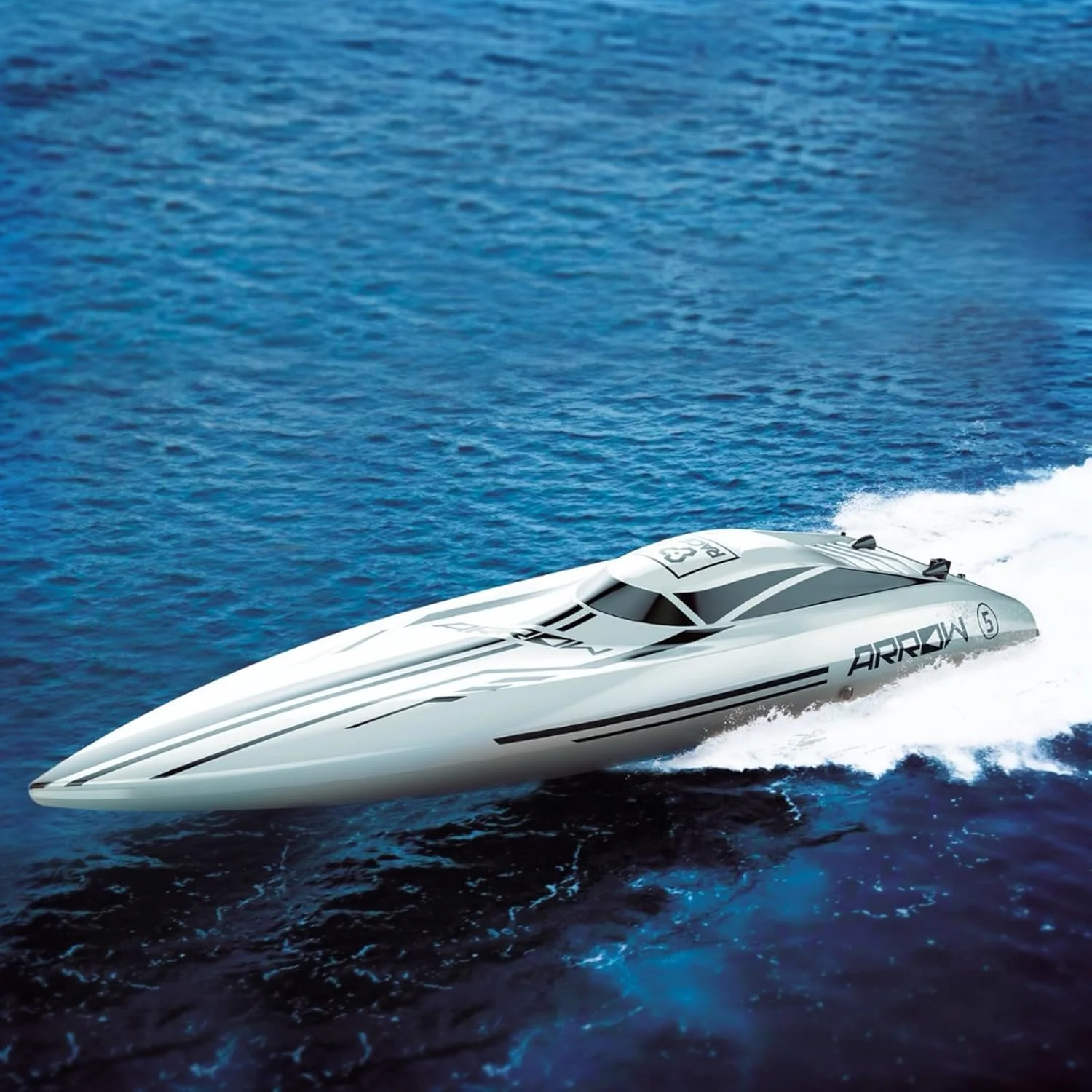 قایق کنترلی بزرگ UDI005 با طول 25 اینچ برای بزرگسالان، پسران و متخصصان، قایق موتوری براشلس با سرعت 50 کیلومتر در ساعت، باتری 3S، چهار چرخ محرک و قابلیت های کامل، سفید