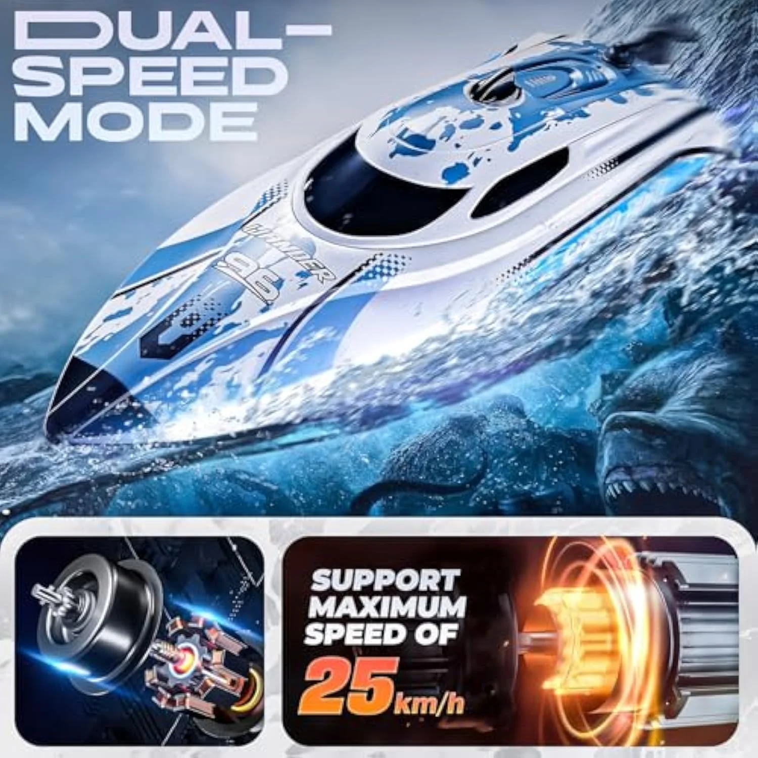 قایق کنترلی برای کودکان، قایق پر سرعت کنترلی با باتری، اسباب بازی های آبی تابستانی برای استخرها، دریاچه ها، رودخانه ها و وان حمام، سفید