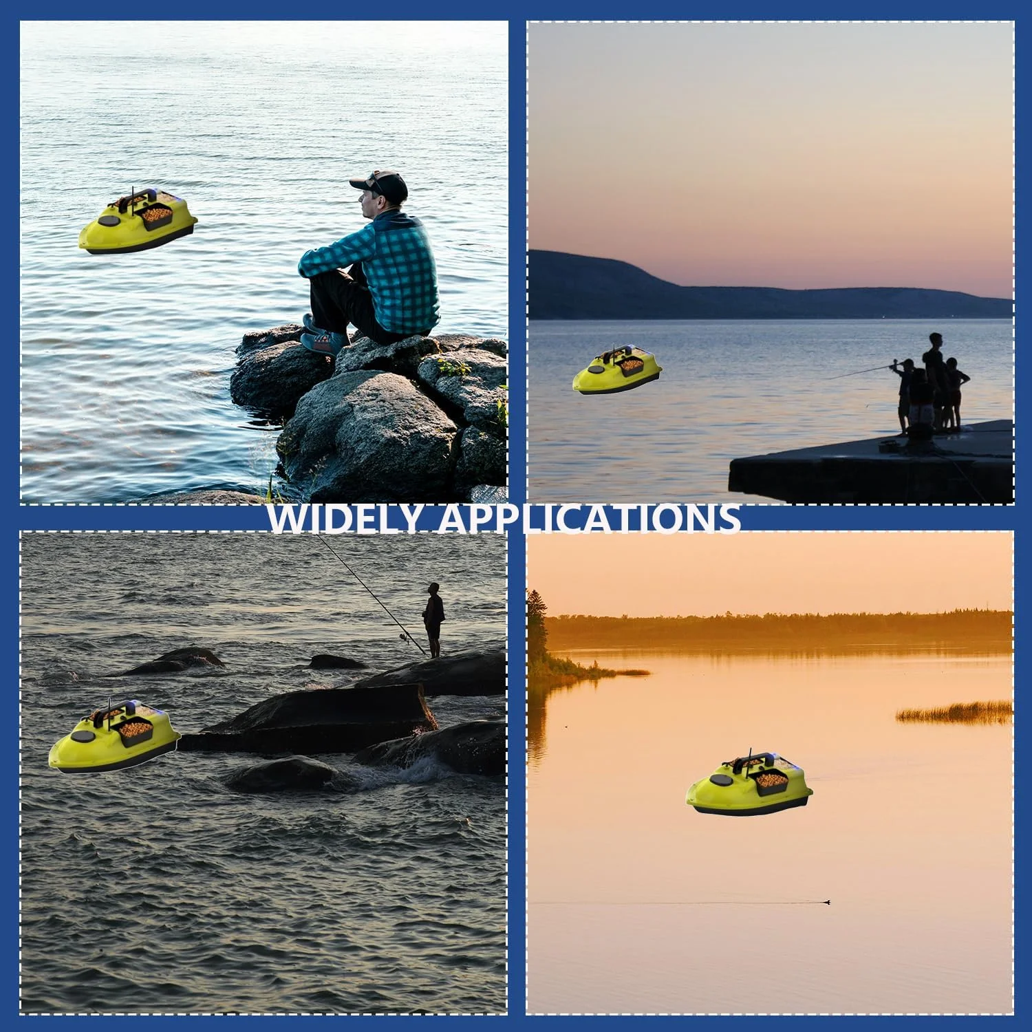 قایق طعمه پاشی، قایق طعمه پاشی آرسی جی پی اس دار با کنترل از راه دور 500 متری، ظرفیت بارگیری 2 کیلوگرمی، سیستم موتور و باتری دوتایی برای استقرار طعمه در مسافت های طولانی، ایده آل برای علاقه مندان به ماهیگیری