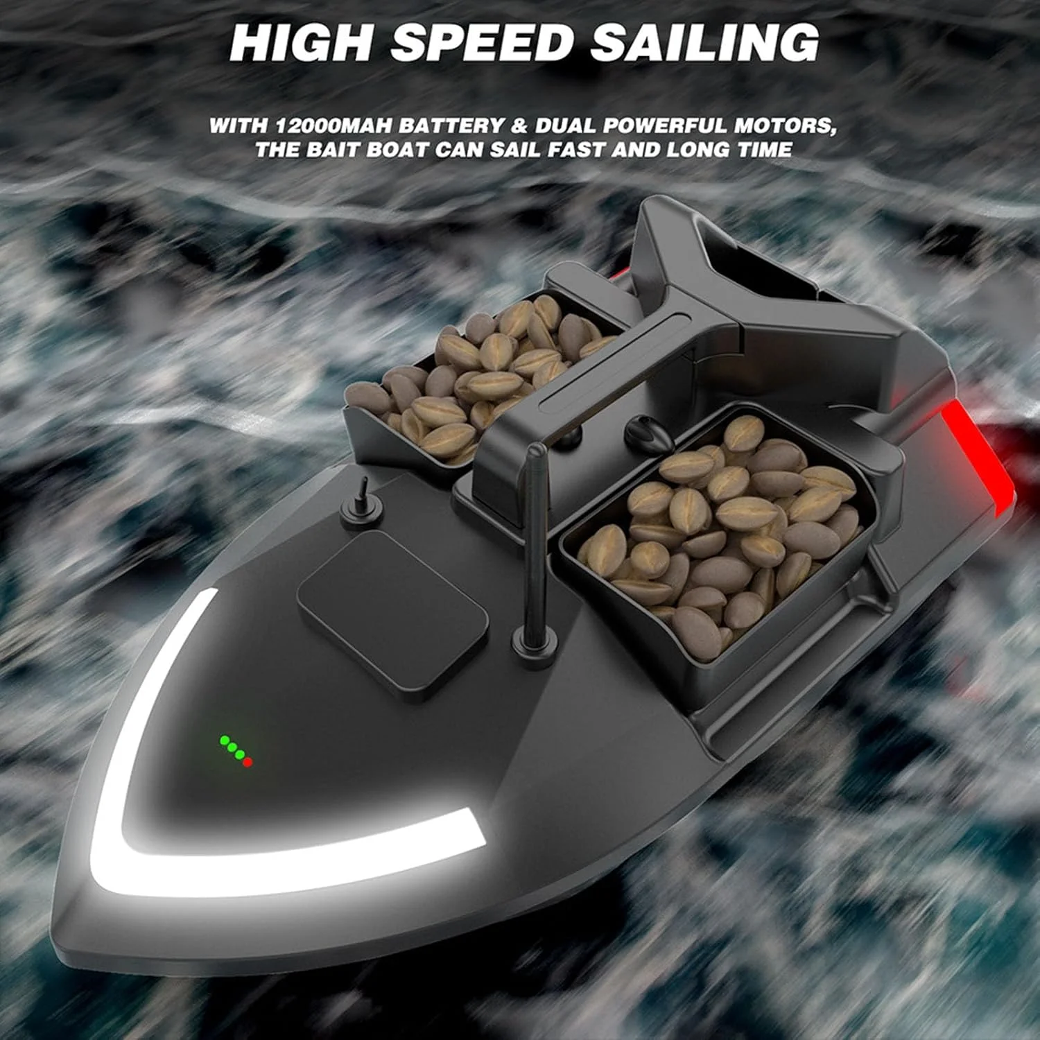 قایق طعمه ماهیگیری RC، کنترل از راه دور 500 متری قایق ماهیگیری RC برای استفاده در فضای باز