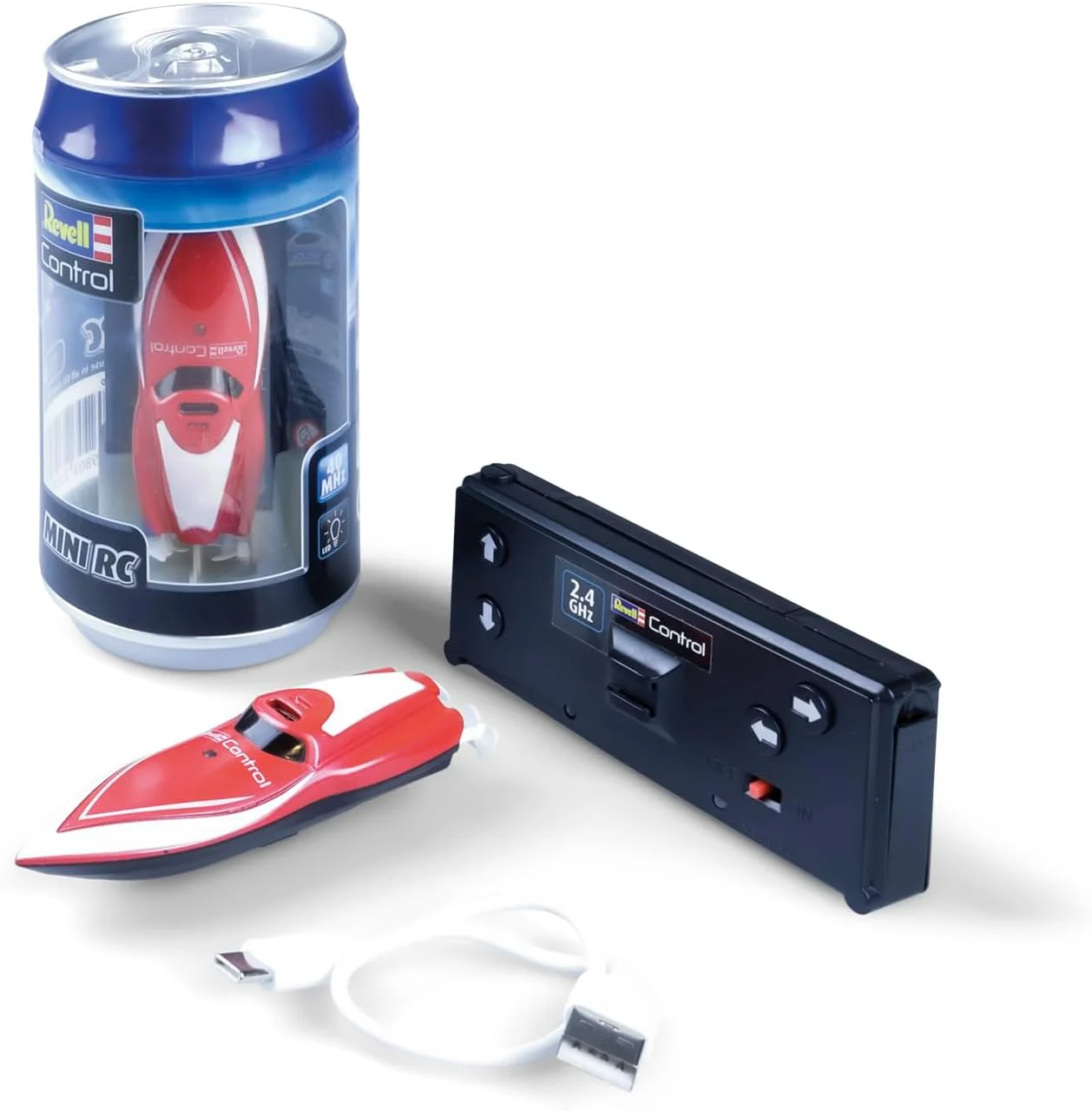 قایق مینی آرسی Revell Control I قرمز I کنترل از راه دور 2.4 گیگاهرتز I بسته بندی قوطی I ضد آب I شامل باتری و شارژر I طول 7.5 سانتی متر I ایده هدیه از 8 سال
