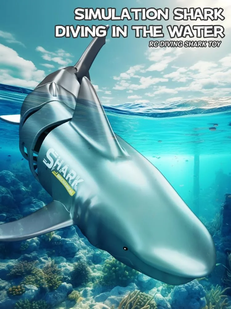 اسباب بازی کوسه کنترلی، کوسه شبیه سازی شده در مقیاس 1:18، اسباب بازی غواصی ضد آب، برای استخرها، وان حمام، قایق های RC آبی عالی مناسب برای پسران و دختران به عنوان هدیه