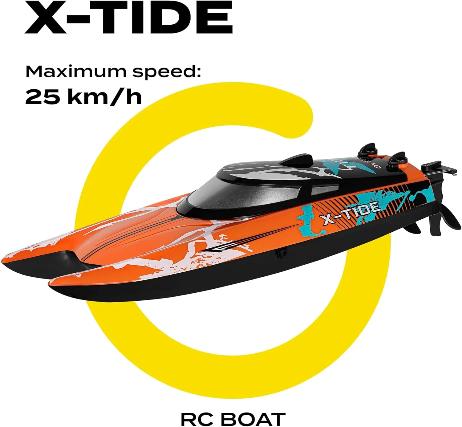 قایق مسابقه ای کنترلی Overmax X-Tide با سرعت 25 کیلومتر در ساعت، باتری 1200 میلی آمپر ساعتی، 34 دقیقه سرگرمی، کنترل سرعت، برد تا 100 متر، مناسب استخر و دریاچه