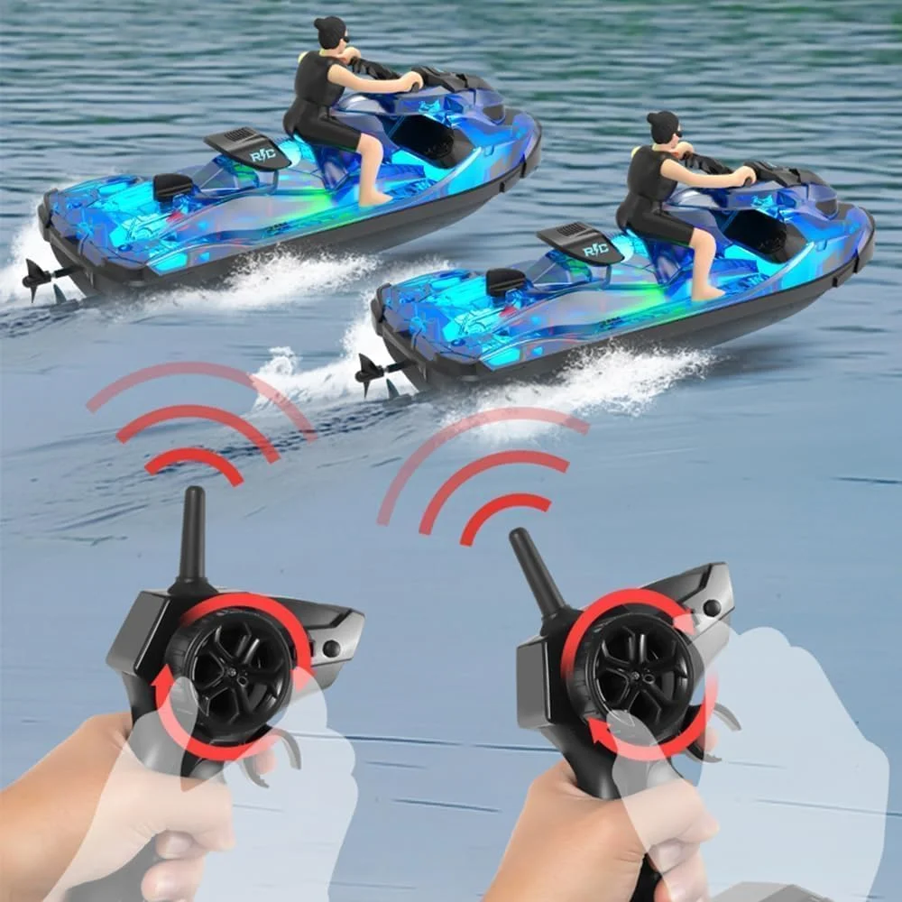 قایق کنترلی NALACAL، اسباب بازی جت اسکی مسابقه ای کوچک 2.4 گیگاهرتز، قایق آرسی سریع، با عروسک های فیگور و چراغ های ال ای دی، 2 باتری، اسباب بازی های استخر برای بزرگسالان/کودکان، مناسب برای استخرها و دریاچه ها