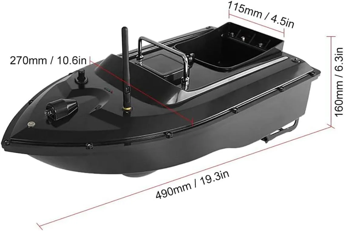 قایق طعمه آرسی با کنترل از راه دور 300 متری، قایق طعمه ماهیگیری، تجهیزات کشتی تغذیه ماهیگیری با ظرفیت بارگیری 1.5 کیلوگرم