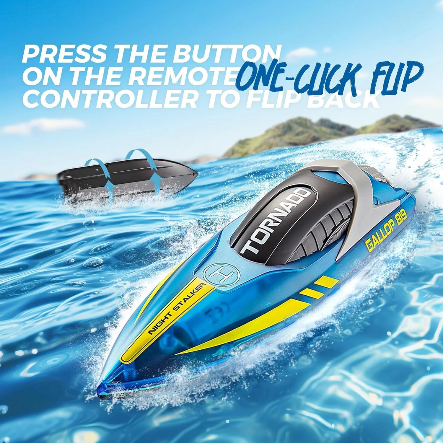 قایق آرسی استخری با بدنه و چراغ‌های ال‌ای‌دی 4 رنگ، قابلیت چرخش با یک کلیک، هشدار هوشمند کاهش باتری و خارج از محدوده، زمان کارکرد فوق‌العاده طولانی 120 دقیقه، سرعت موتور دوگانه قدرتمند تا 15 کیلومتر در ساعت