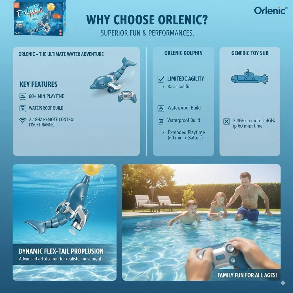قایق دلفین کنترلی برای کودکان، اسباب بازی آرسی ضد آب 2.4 گیگاهرتزی برای استخر و دریاچه، قایق شنای شبیه سازی شده با موتور دوگانه با چرخش سر دلفین، باتری شامل می شود