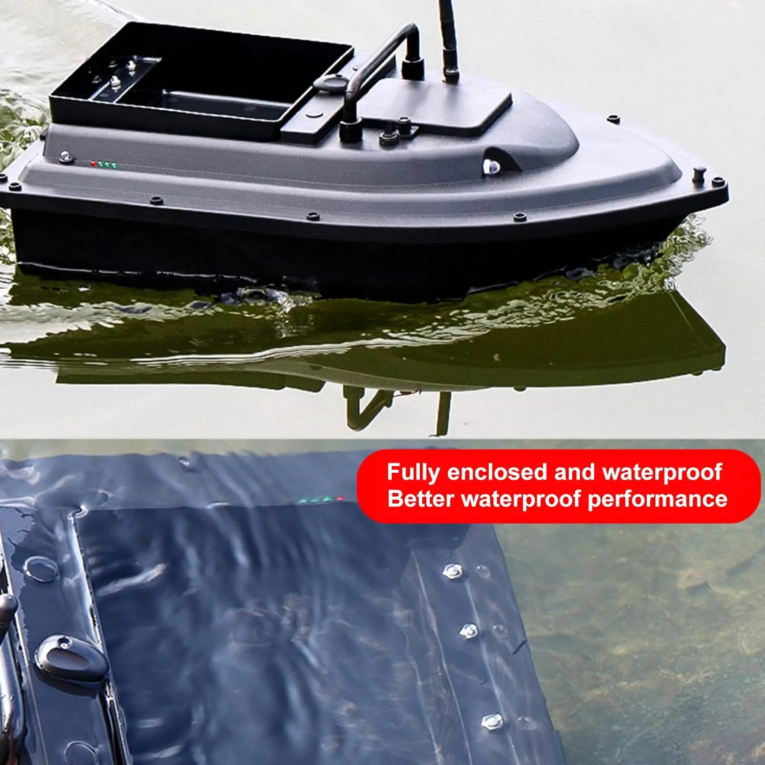 قایق طعمه ماهیگیری RC اونا، قایق RC ماهی یاب، ظرفیت بارگیری 0.75 کیلوگرم، کنترل از راه دور 500 متری، موتور دوگانه، چراغ شب، باتری با ظرفیت بزرگ 12000 میلی آمپر ساعت