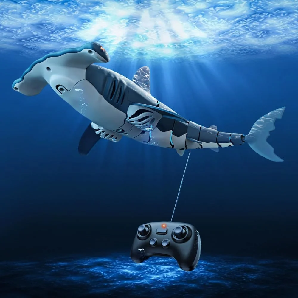 اسباب بازی کوسه کنترلی با شبیه سازی بالا، اسباب بازی های آبی تابستانی برای کودکان، هدیه ای ایده آل برای پسران 6 سال به بالا، بازی های سرگرم کننده مهمانی برای استخر و حمام (آبی)